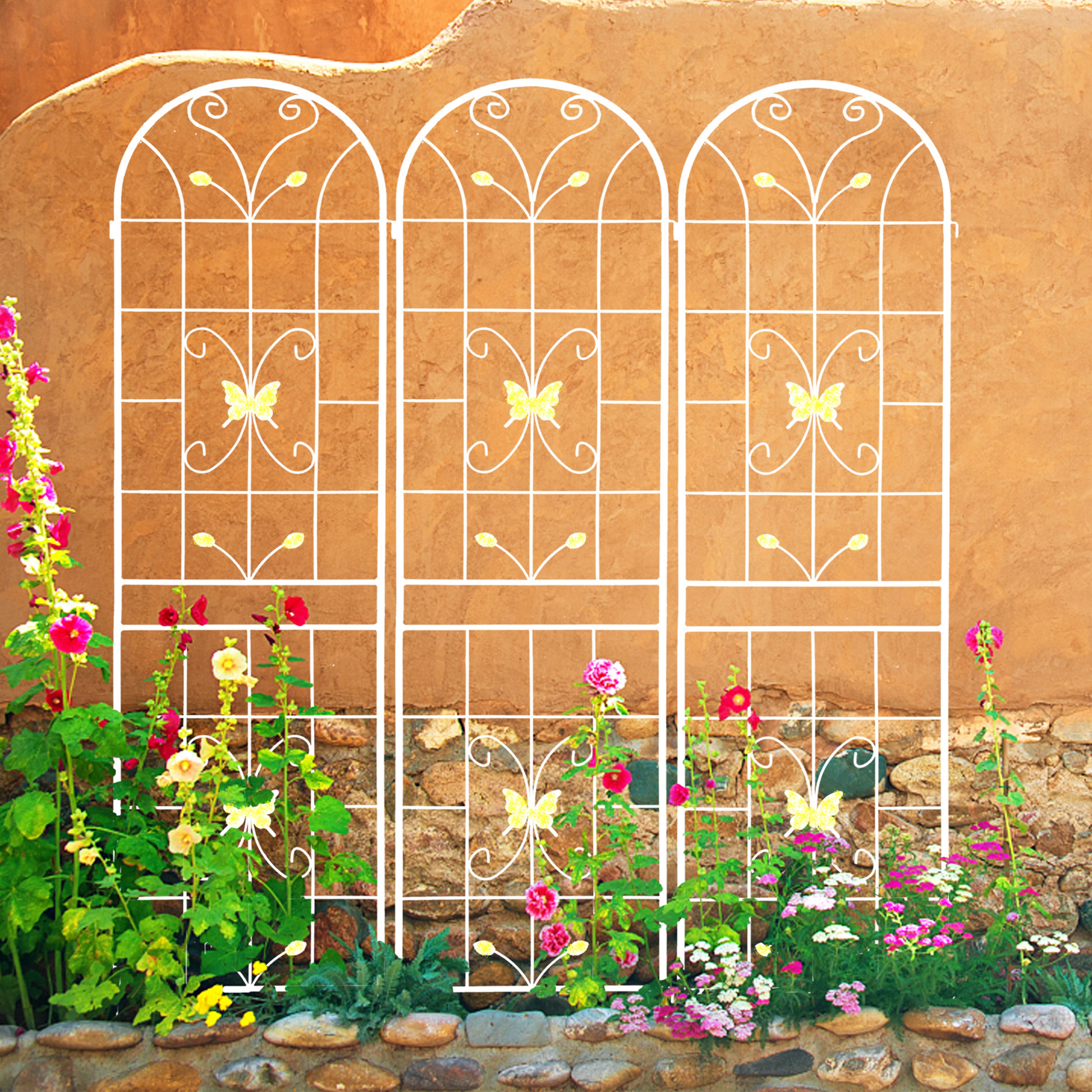 ToolCat NGG29-39-TTX 4 Pack 80-Inches W x 86.7-Inches H Cream White Iron Traditional Garden Trellis For Climbing Plants For Cucumbers For Roses