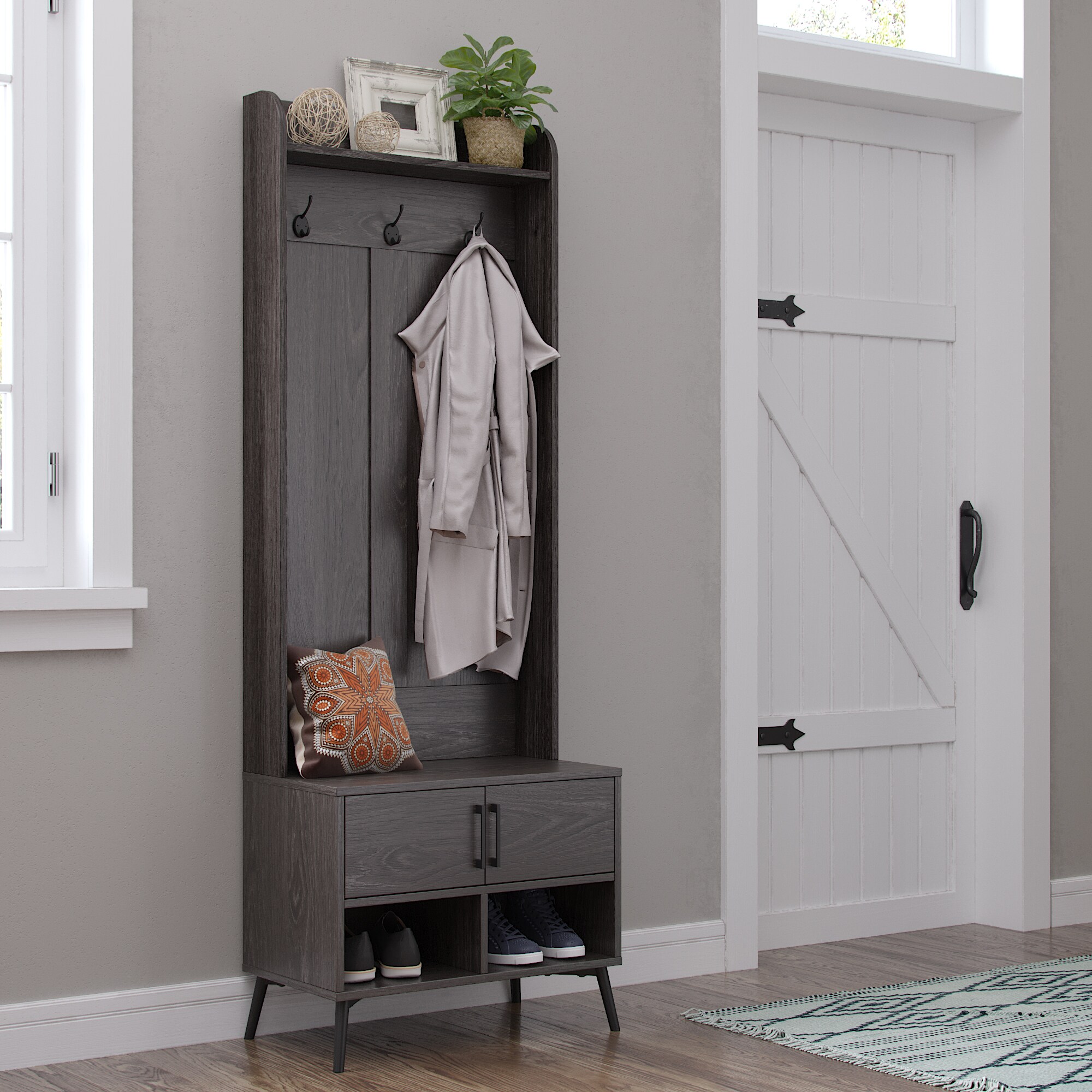 RiverRidge Woodbury Dark Weathered Wood Grain 3-Hook Coat Stand 16-029 ...