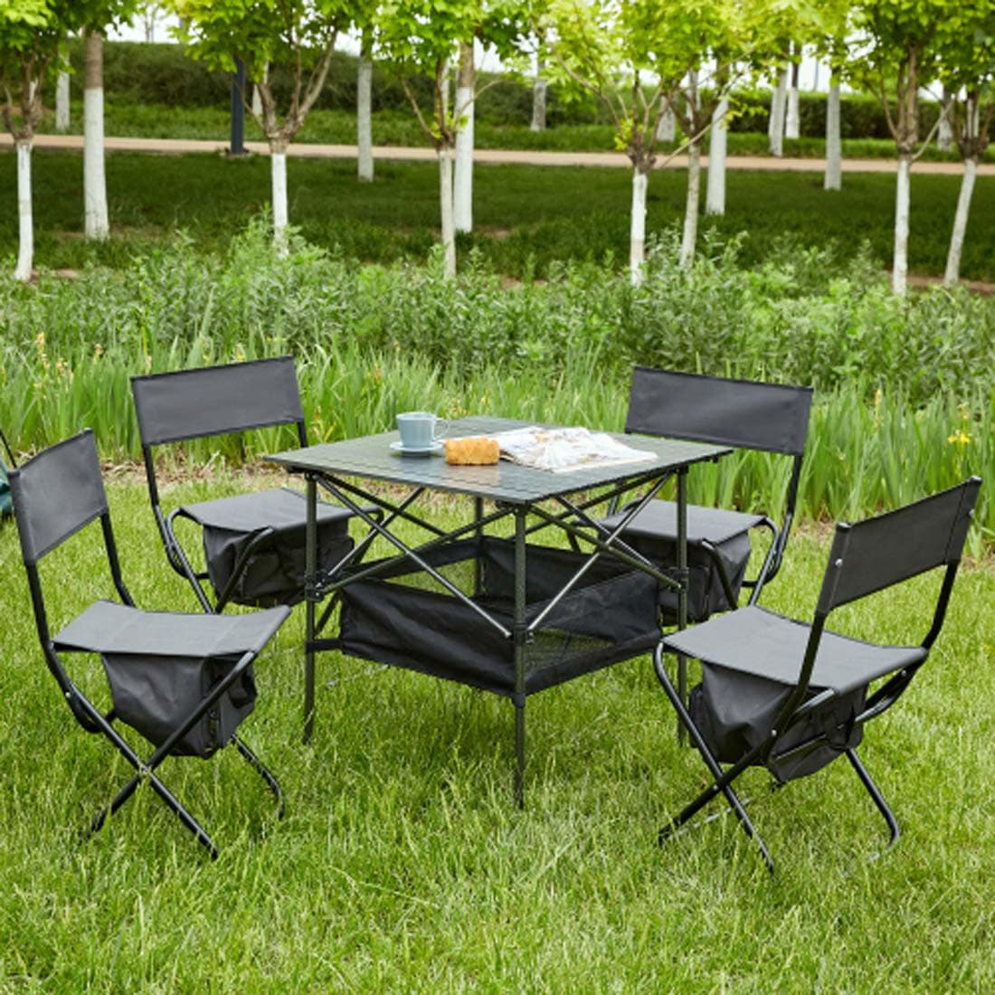 Damerin PCB06N739 Patio Furniture Set of 4 Stackable Black Aluminum Frame Stationary Dining Chair with Black Solid Seat