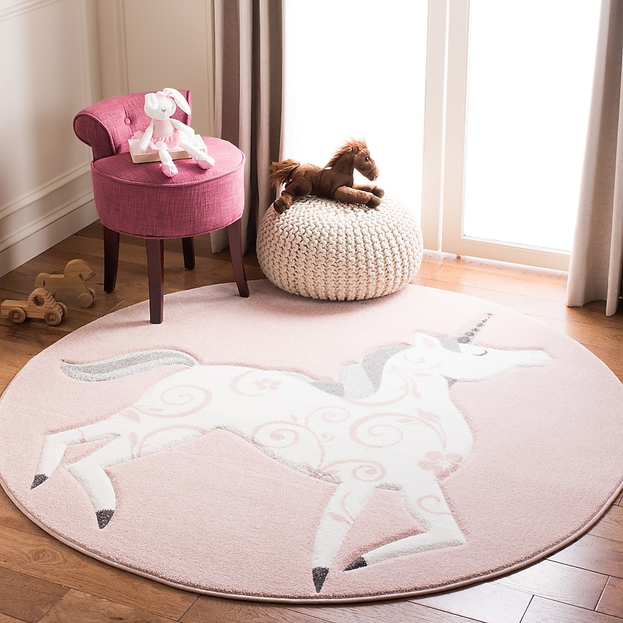 Safavieh Carousel Kids Montage 5 x 5 Pink/Ivory Round Indoor Kids Area Rug Safavieh Carousel Kids Montage 5 x 5 Pink/Ivory Round Indoor Kids Area Rug