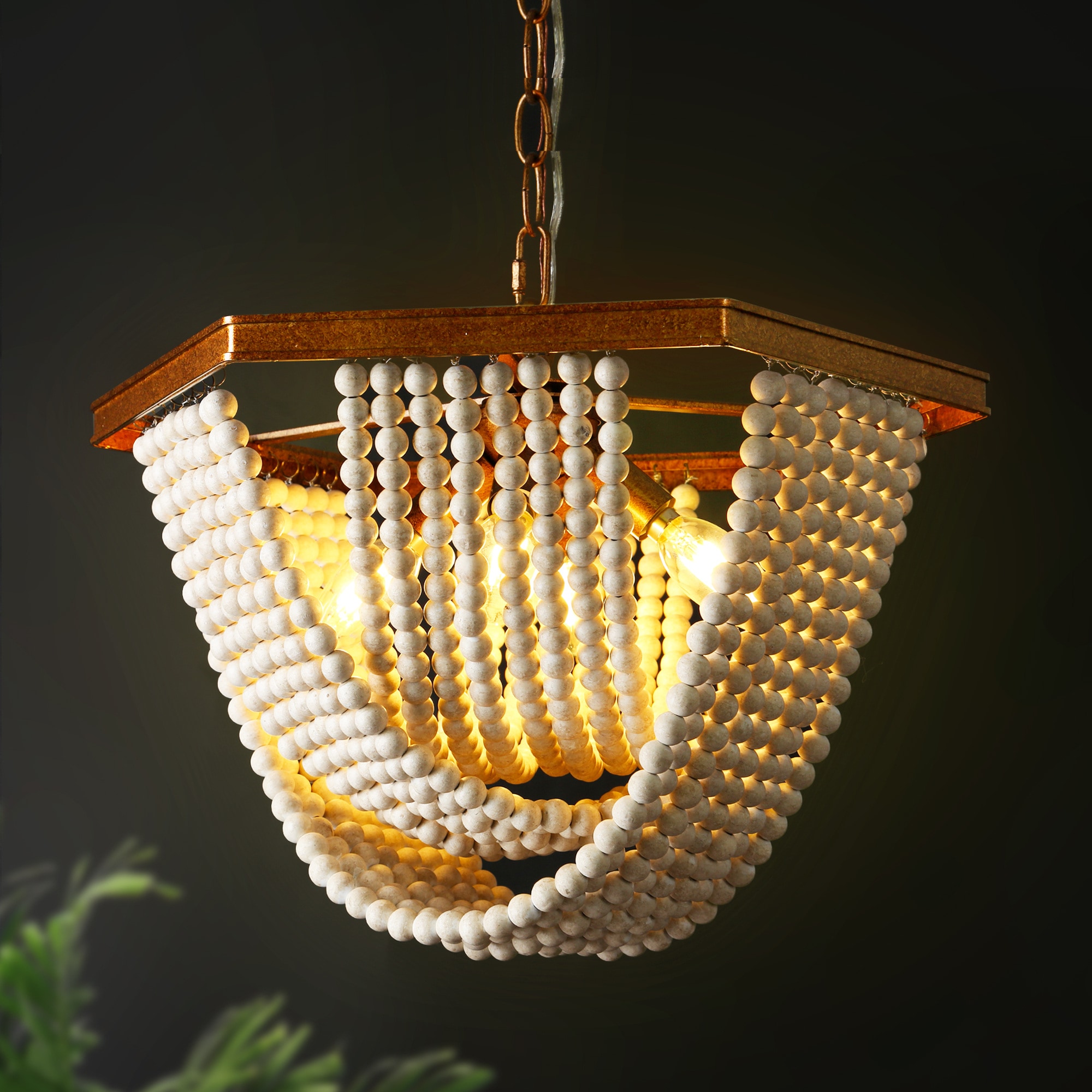 Uolfin 4 -Light Distressed Gold Beaded Mixed material Chandelier