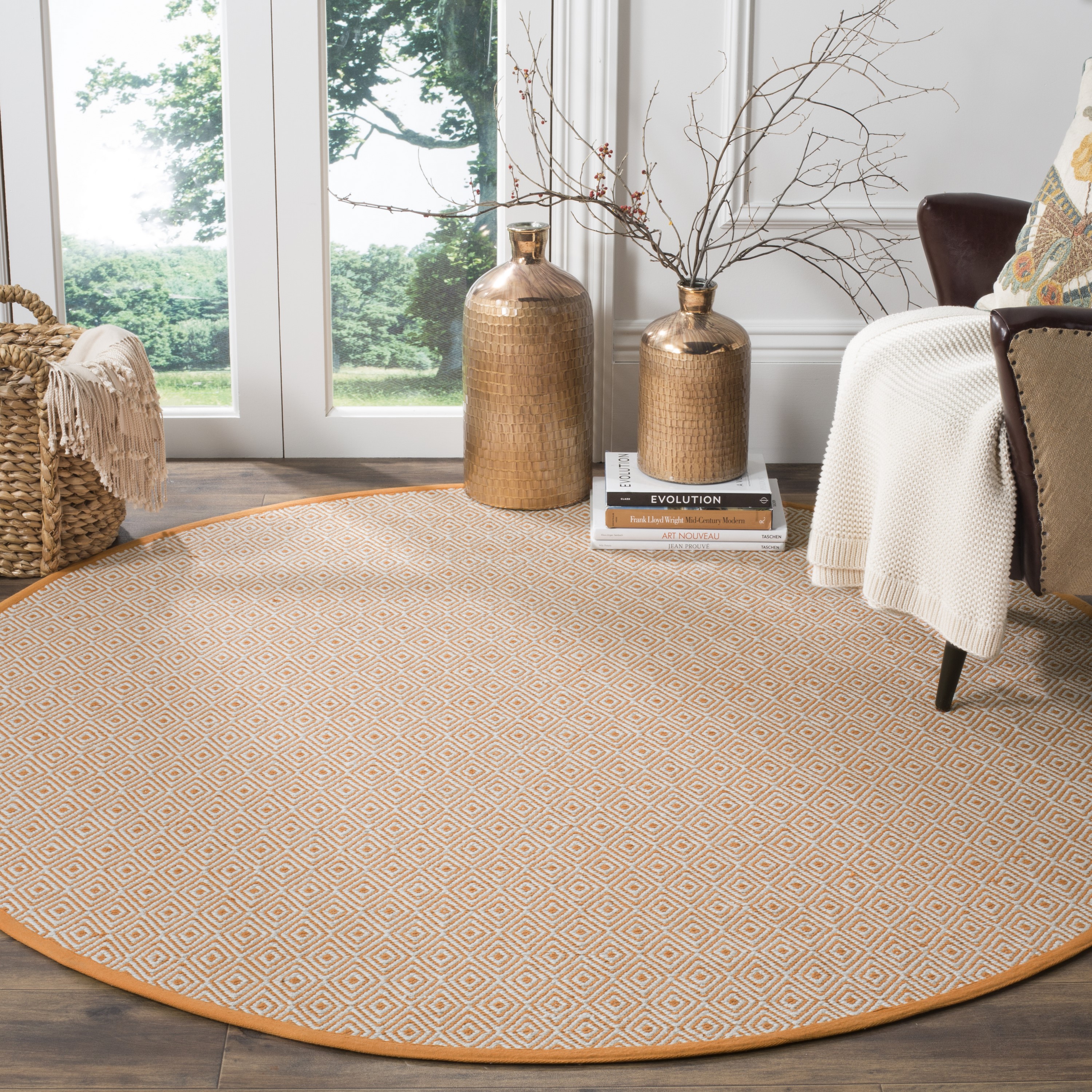 Safavieh MTK515L-6R Montauk Lucie 6 x 6 (ft) Cotton Ivory/Rust Round Indoor Geometric Area rug