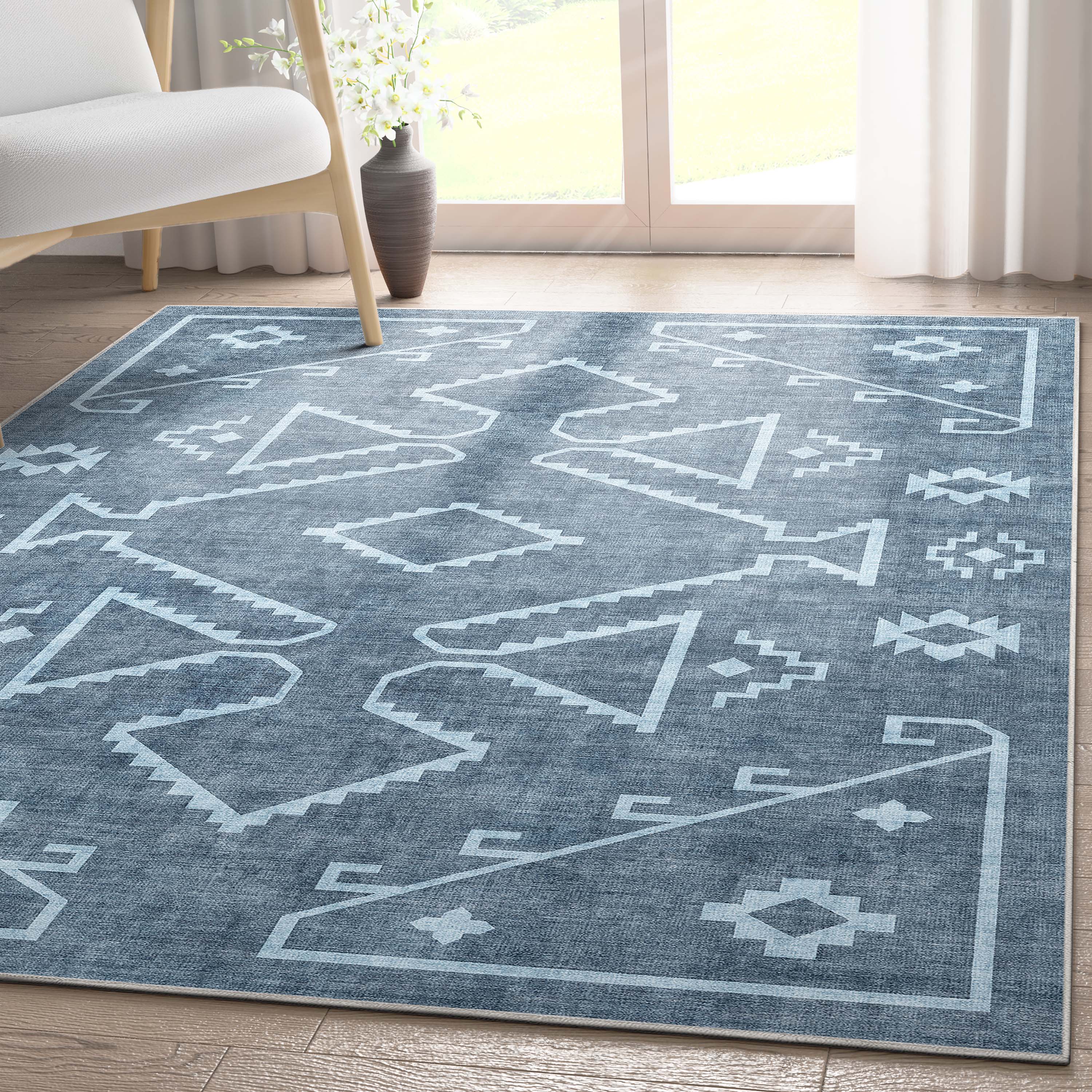 Well Woven W-AP-34B-5 Apollo 5 x 7 (ft) Flatweave Polyester Blue Rectangular Indoor Tribal Southwestern Area rug