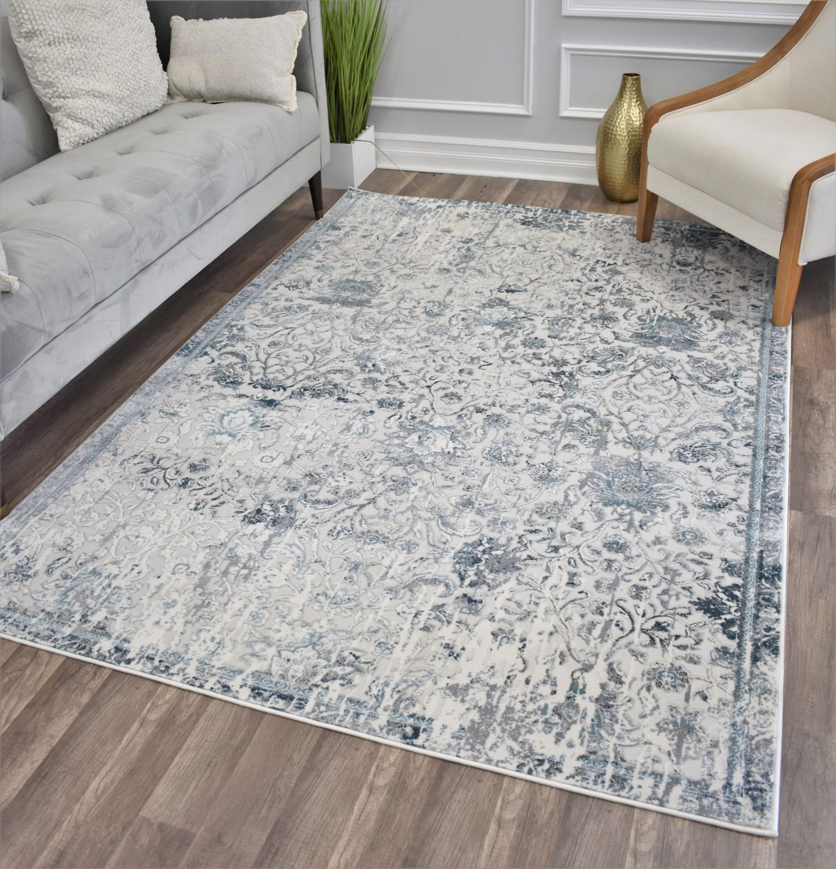 Rugs America 30338 Auden 2 x 4 (ft) Loomed Polyester Prussian Hues Rectangular Indoor Medallion Area rug