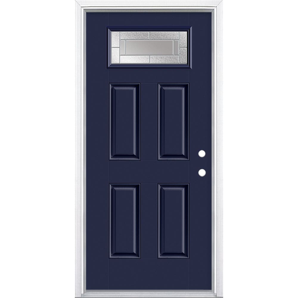 Masonite 3420025 Focus 36-in x 80-in x 4-9/16-in Fiberglass 1/4 lite Left-hand inswing Eclipse Painted Prehung Front Door with Brickmould Insulating core