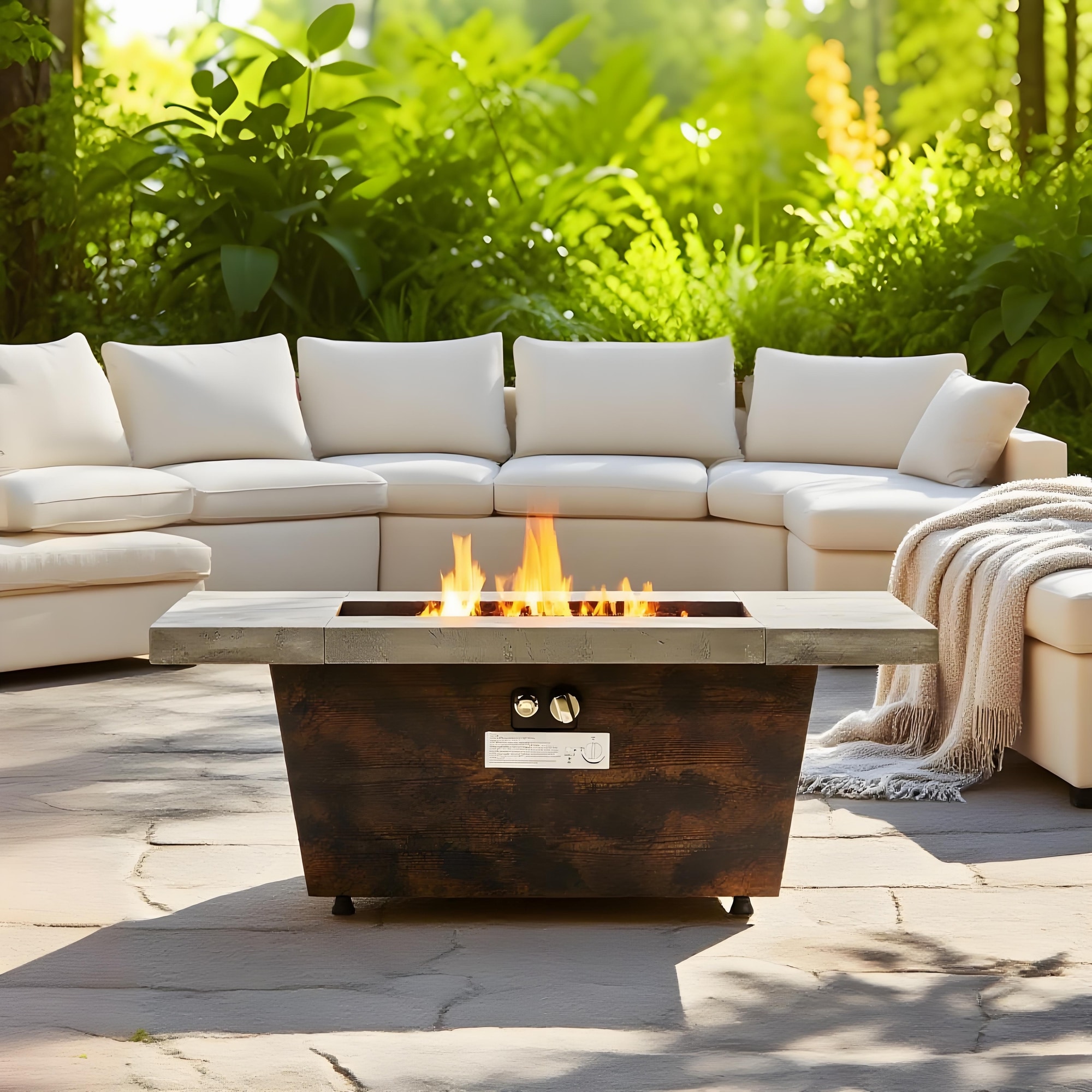 MiniEpic - 42 Inch Outdoor Gas Fire Pit Table with Cement Texture Finish