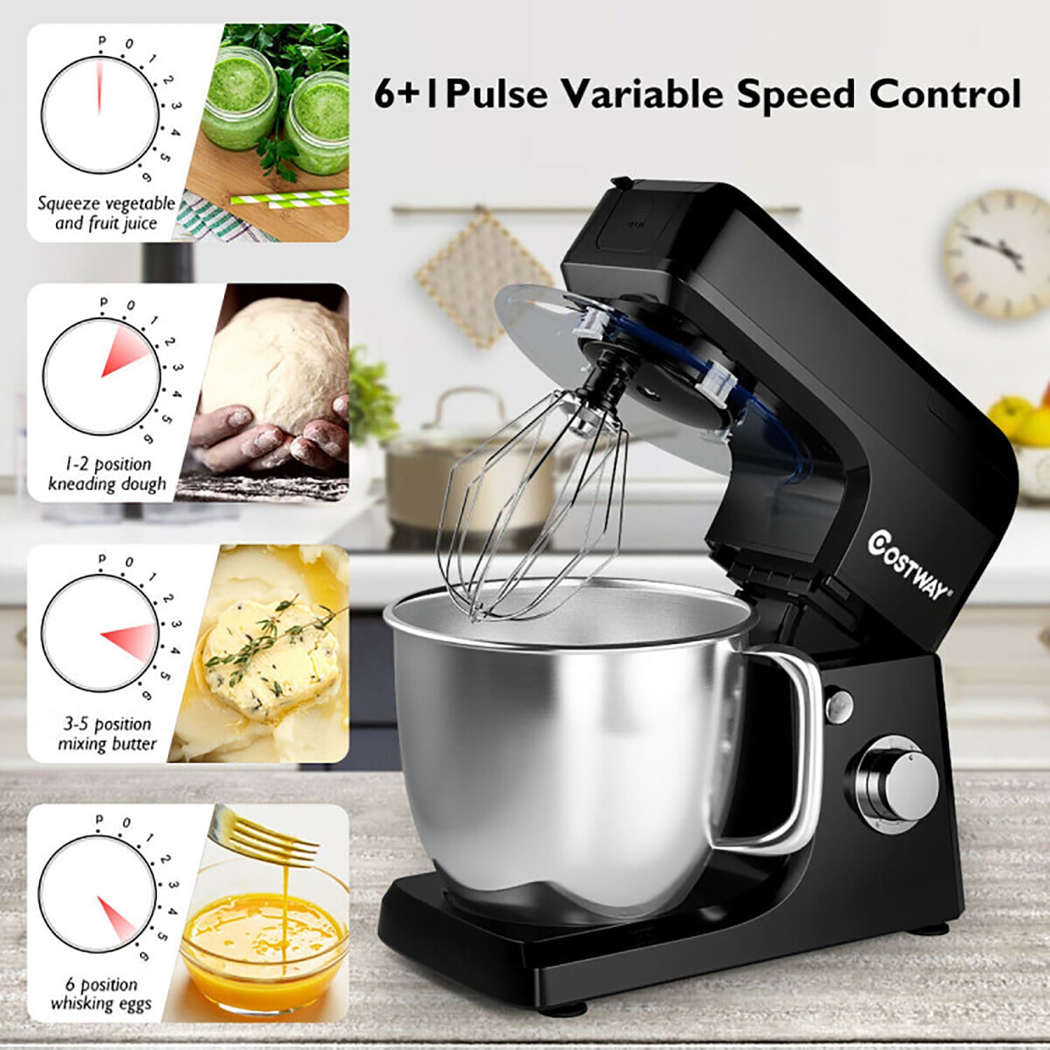 GZMR 7 Quart Tilt-Head Food Stand Mixer 7-Quart 6-Speed Black Residential Stand  Mixer in the Stand Mixers department at