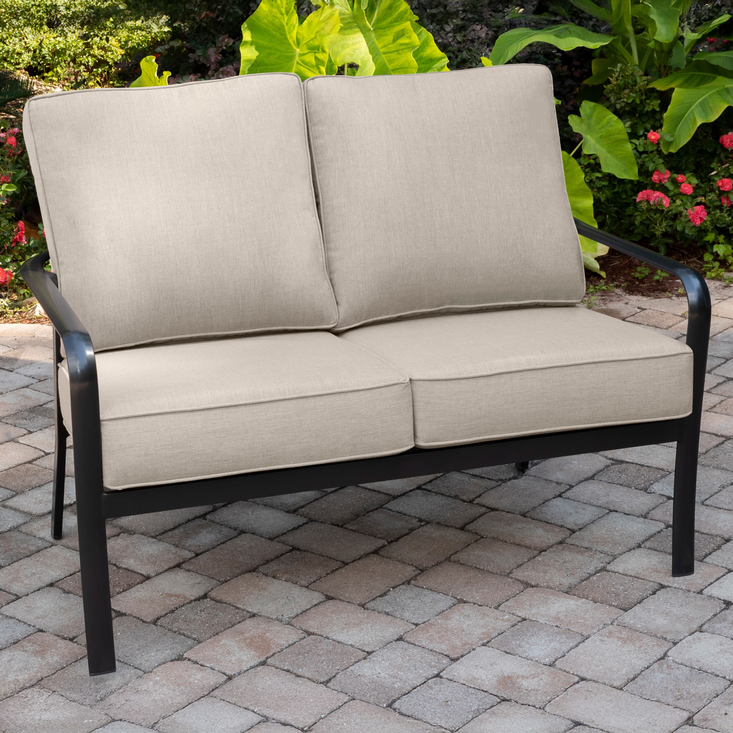 Hanover CORTLVST-GMASH Cortino Outdoor Loveseat with Gray Cushions and Aluminum Frame
