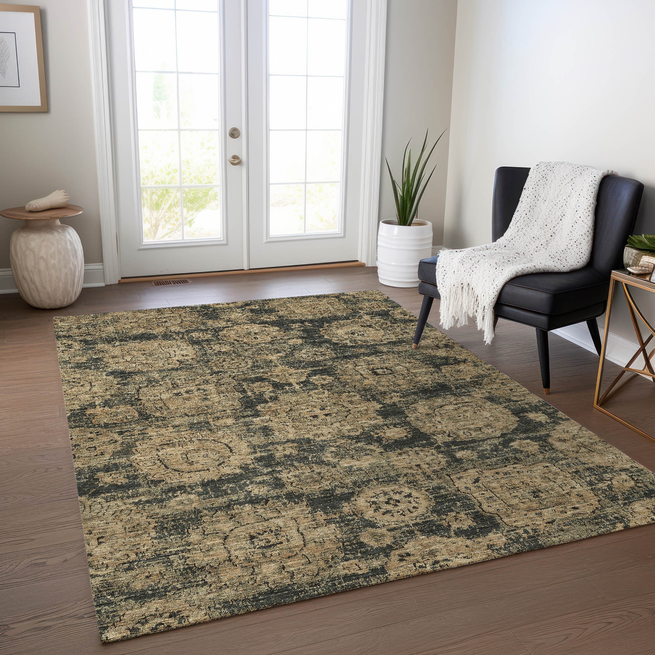 Addison Rugs ACN634CC3X5 Chantille ACN634CC 3 x 5 (ft) Polyester Charcoal Rectangular Indoor/Outdoor Geometric Machine washable Area rug
