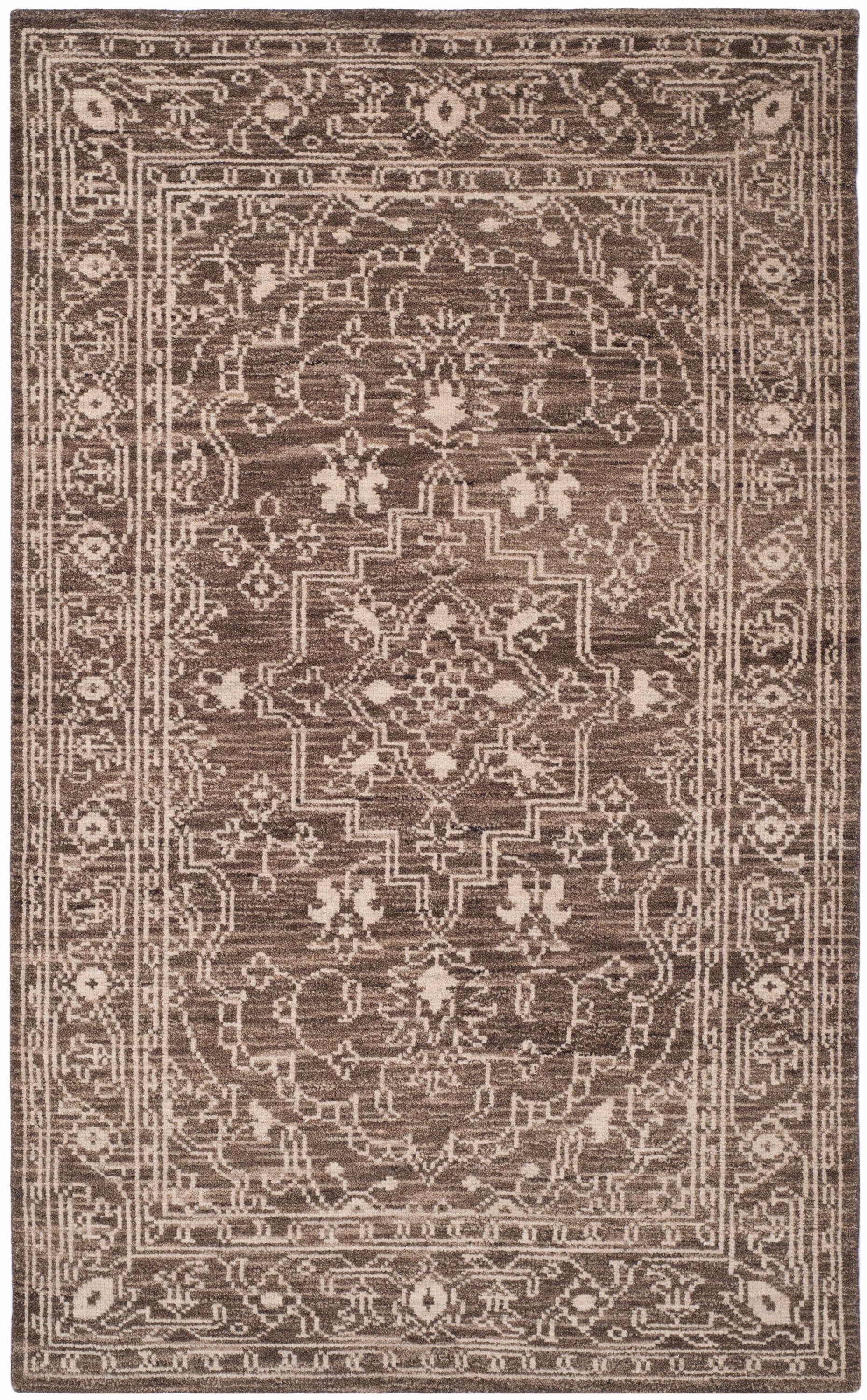 Kenya Collection 5'x8' Brown and Beige Hand-Knotted Wool Area Rug