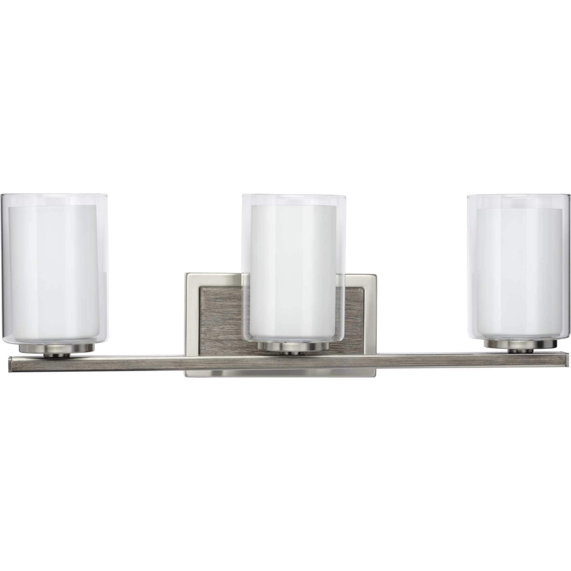 Mast 24" Brushed Nickel 3-Light Bath Vanity with Clear and Etched Glass Shades