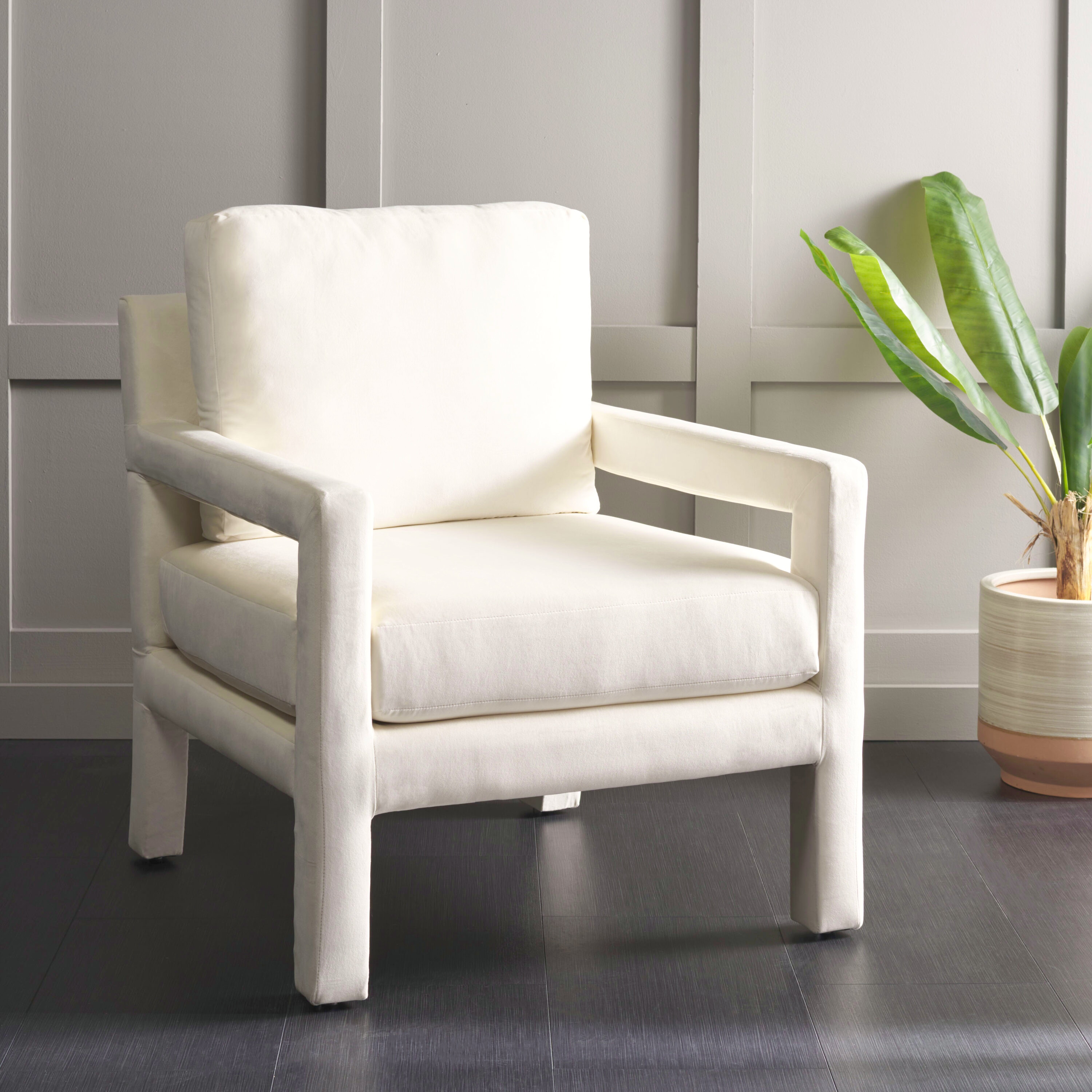 Safavieh ACH1301D Modern Creme Velvet Accent Chair
