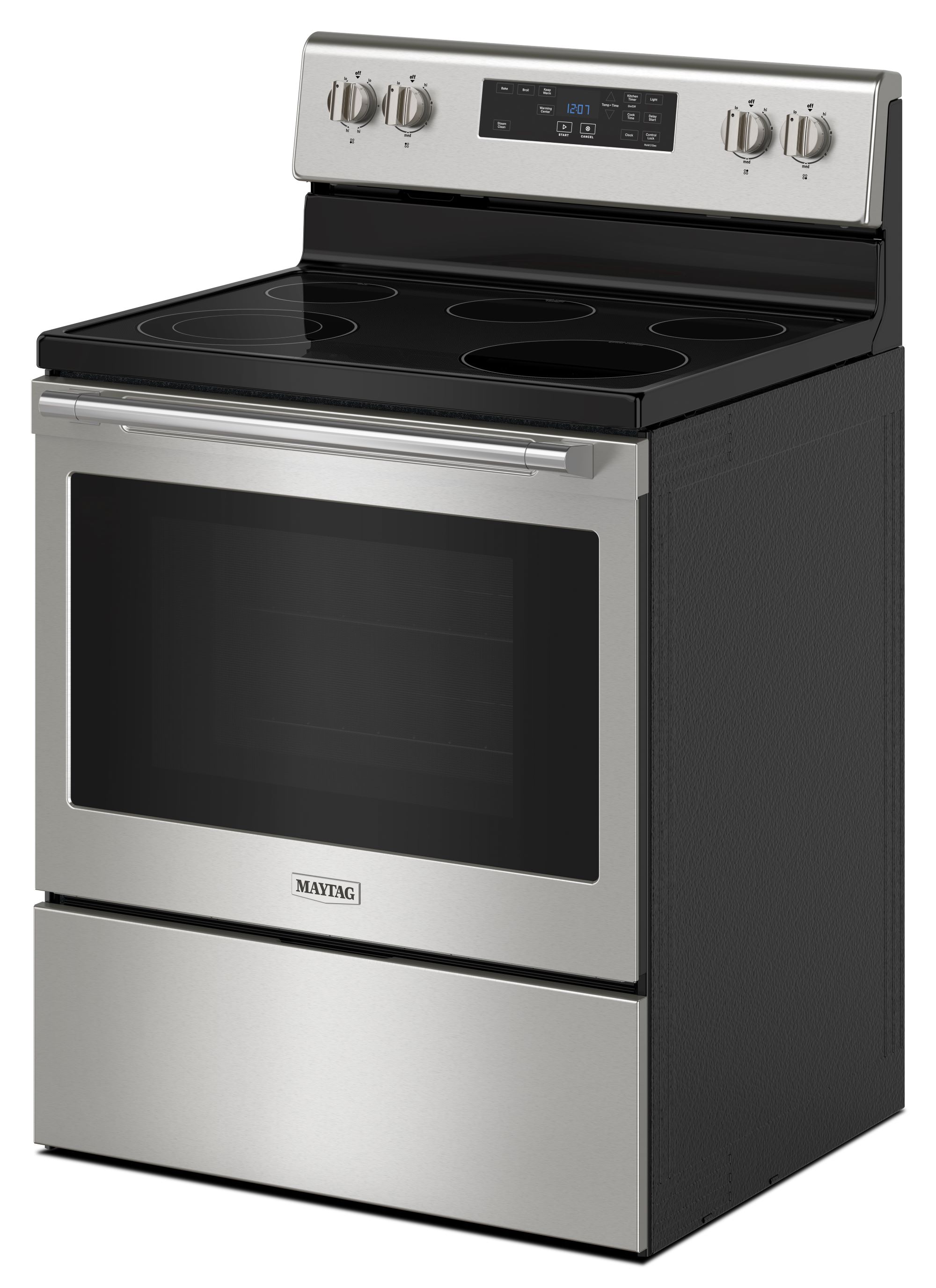 Maytag 30 in. 5.3 cu. ft. Oven Freestanding Electric Range with 5 Smoothtop  Burners - Stainless Steel