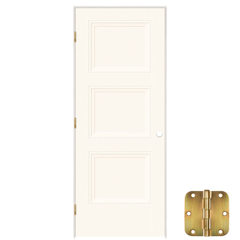 Masonite 641322 32-in x 80-in Snowstorm Solid core 3-panel equal Right hand Smooth Prefinished Molded composite Flat Jamb Single Prehung Interior Door