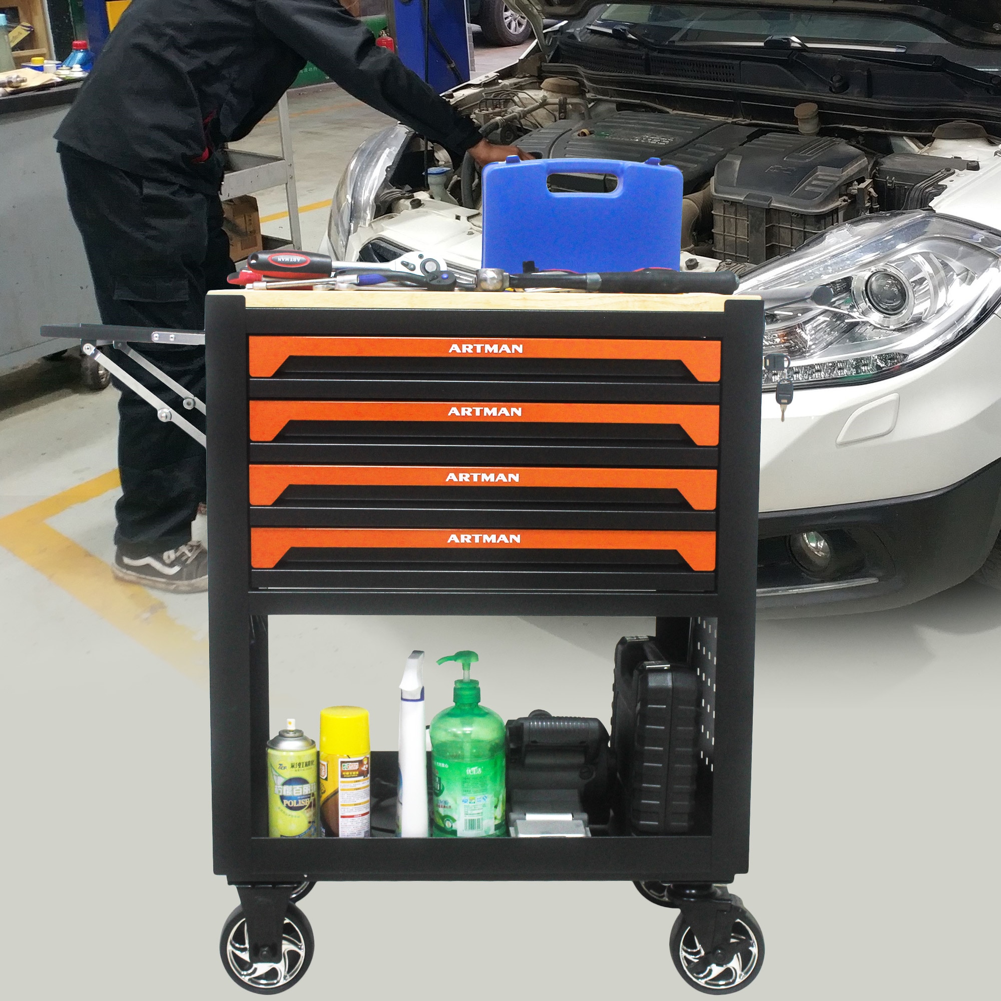 Wooakway Multifunctional Bottom Tool Cabinet with Lockable Wheels Durable Rolling Tool Cabinet Featuring Sliding Drawers Spacious Garage Storage Cabinet Sansujyuku sansujyuku.com