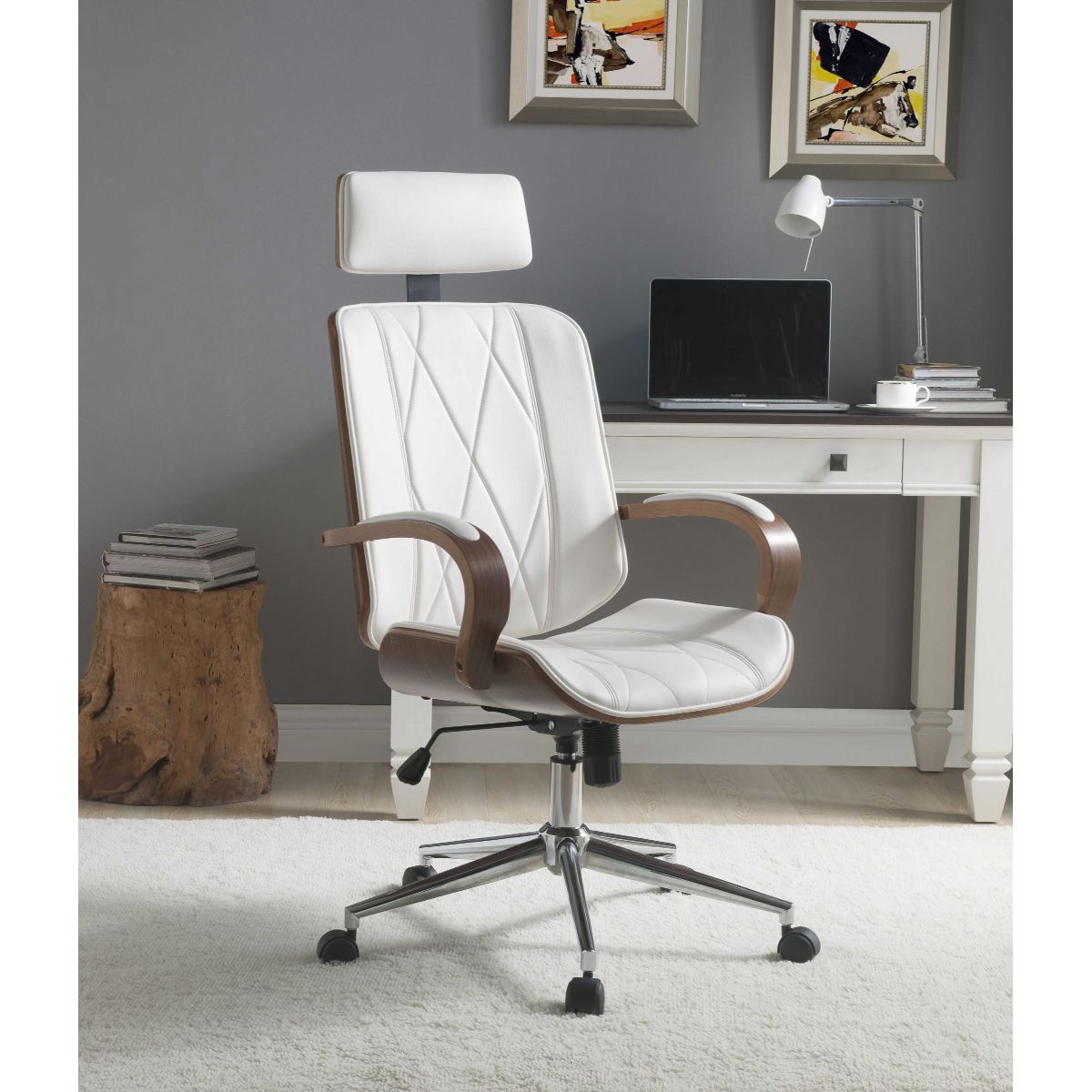 HomeRoots Julia White Contemporary Ergonomic Adjustable Height Faux ...