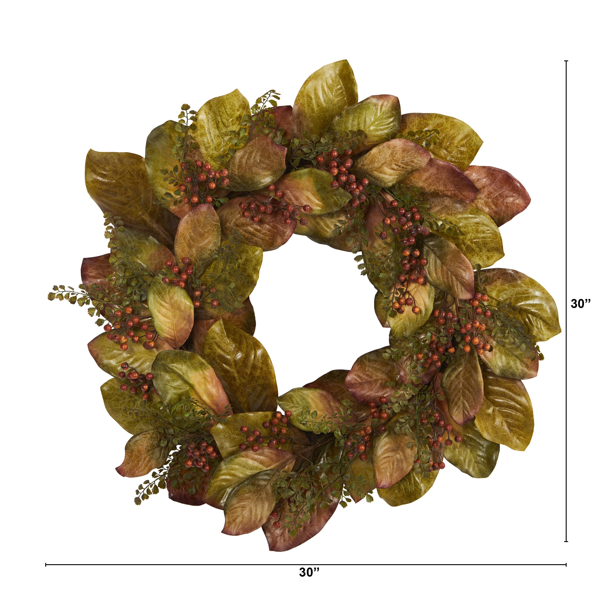 30" Autumn Magnolia Leaf and Berry Artificial Wreath