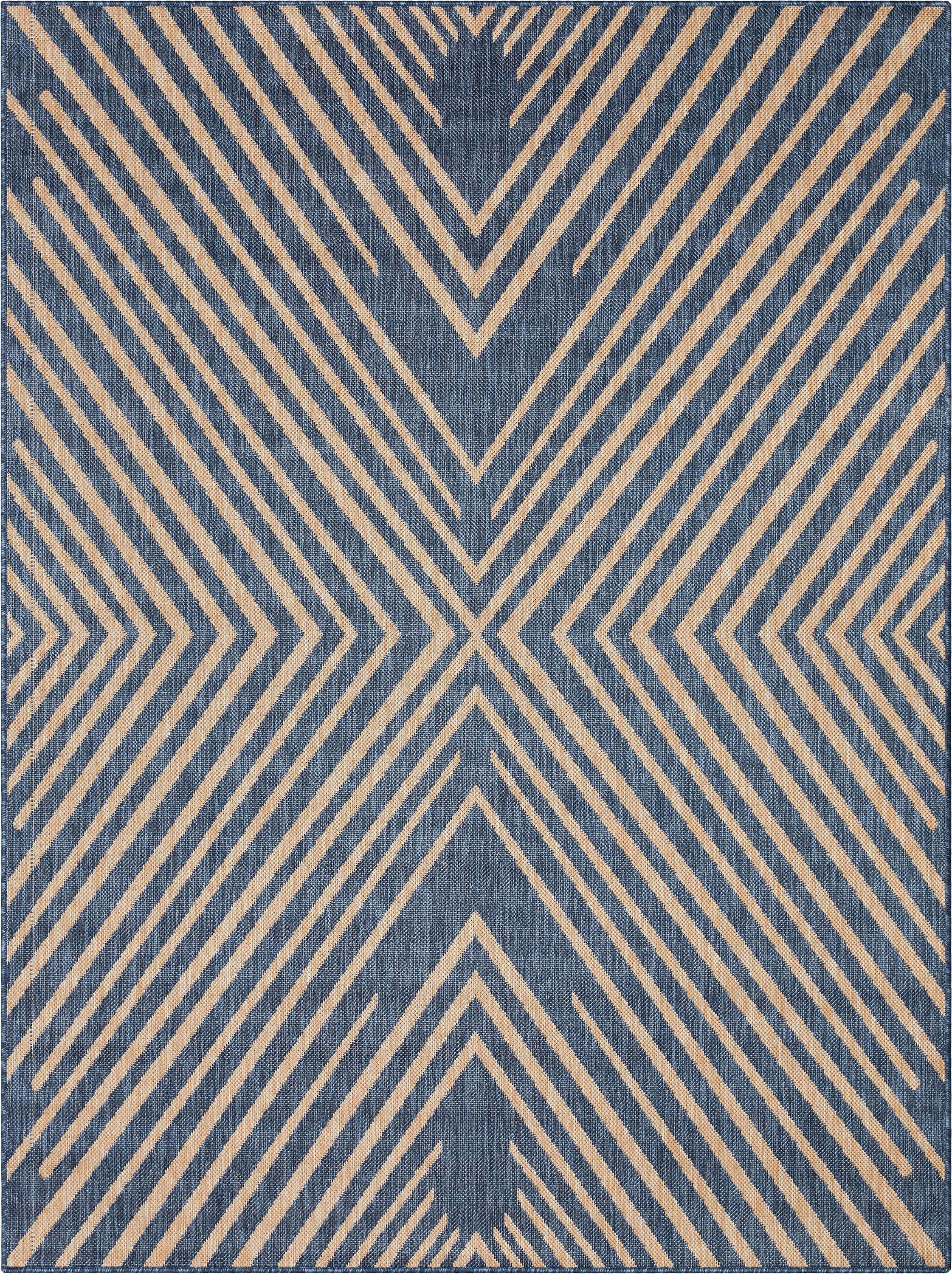 Reversible Striped Synthetic 5' x 7' Blue Outdoor Rug