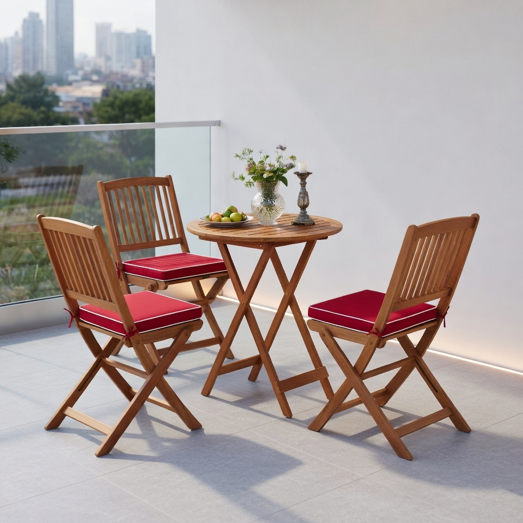 Choco Moon - 3-Piece Foldable Outdoor Acacia Wood Bistro Patio Set Round Coffee Table Two Folding...