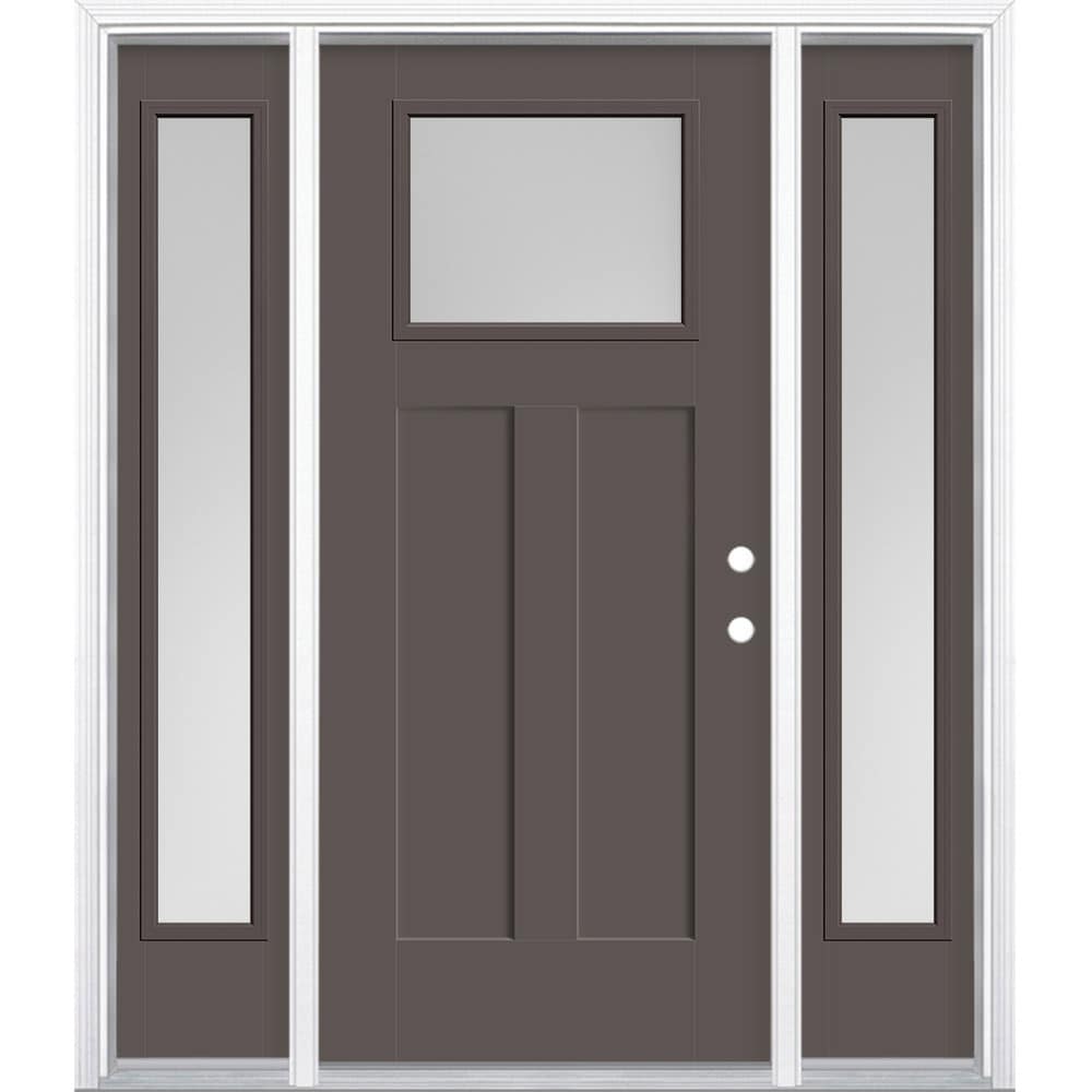 Masonite 629105 64-in x 80-in x 4-9/16-in Fiberglass Craftsman Left-hand inswing Timber Gray Painted Prehung Front Door with Sidelights with Brickmould Insulating core