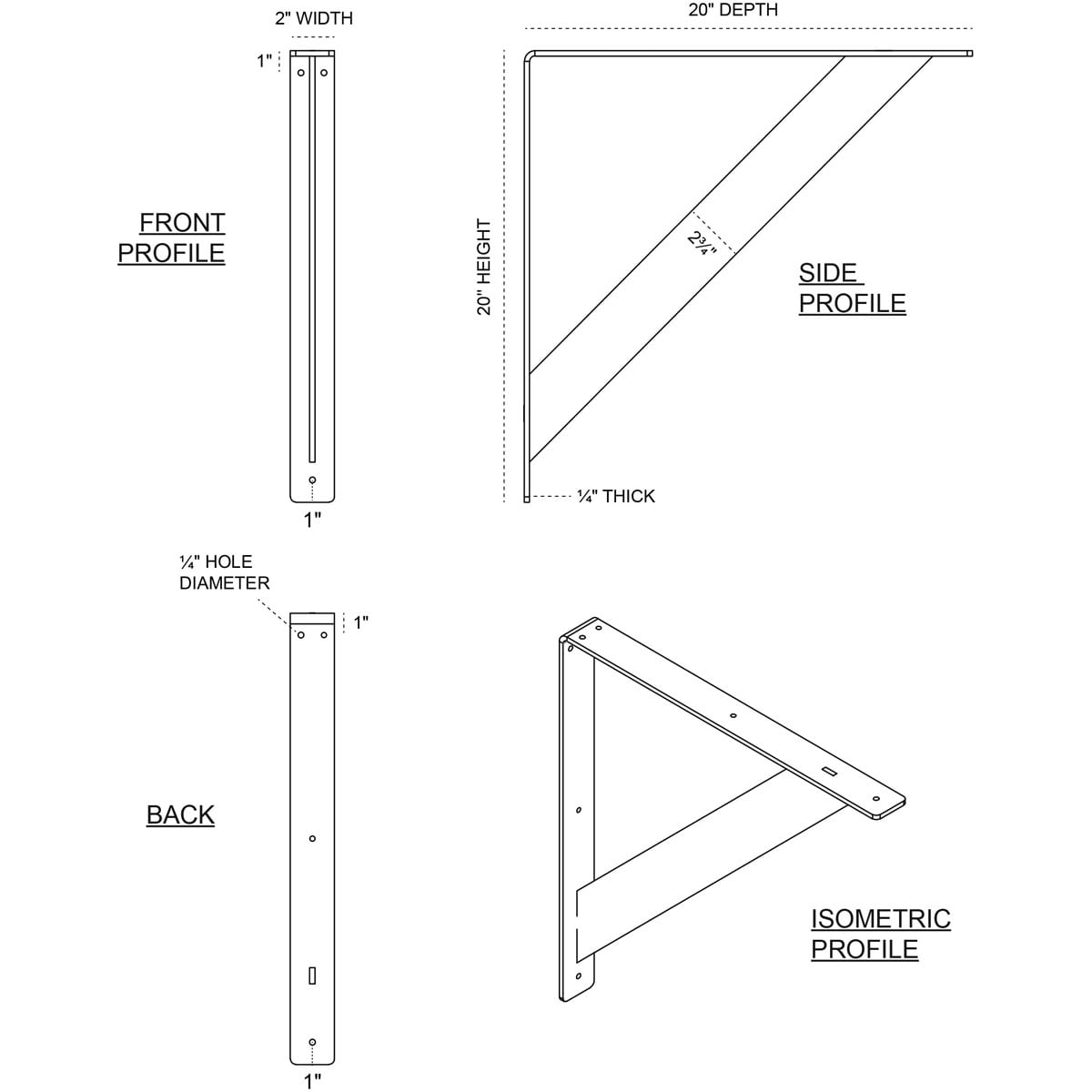 Ekena Millwork Traditional 20-in x 2-in x 20-in Black Steel Mounting Bracket BKTM02X20X20TRPBL Sansujyuku sansujyuku.com