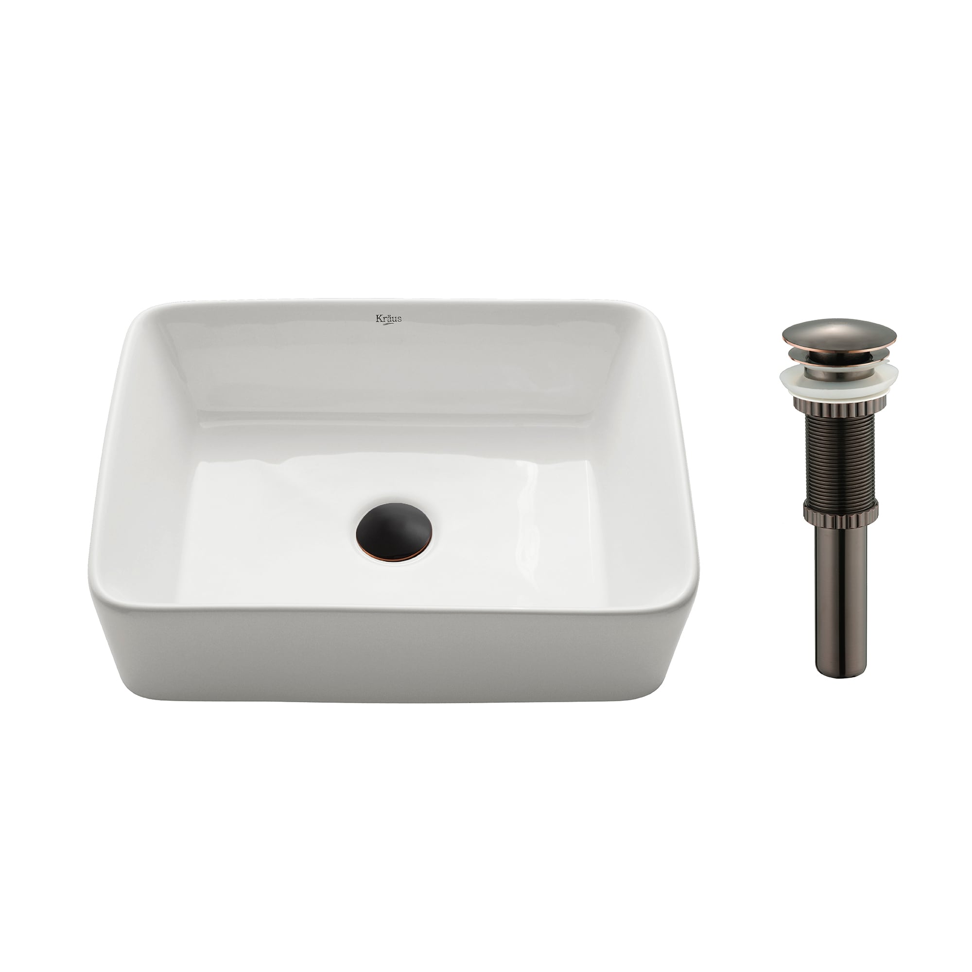 Kraus KCV-121-ORB Ceramic Vessel Rectangular Traditional White Bathroom Sink with Drain Included ( 18.75-Inches x 14.25-Inches )