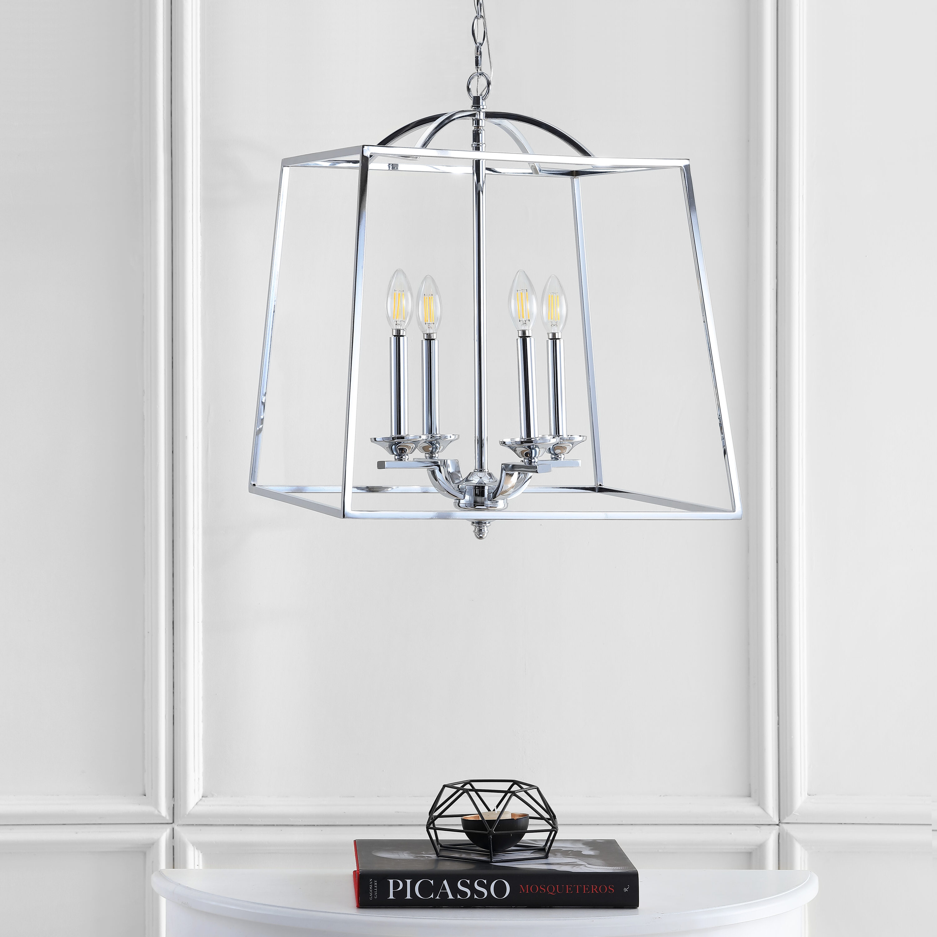 Gloria Polished Chrome 19" LED Lantern Pendant - Adjustable Height