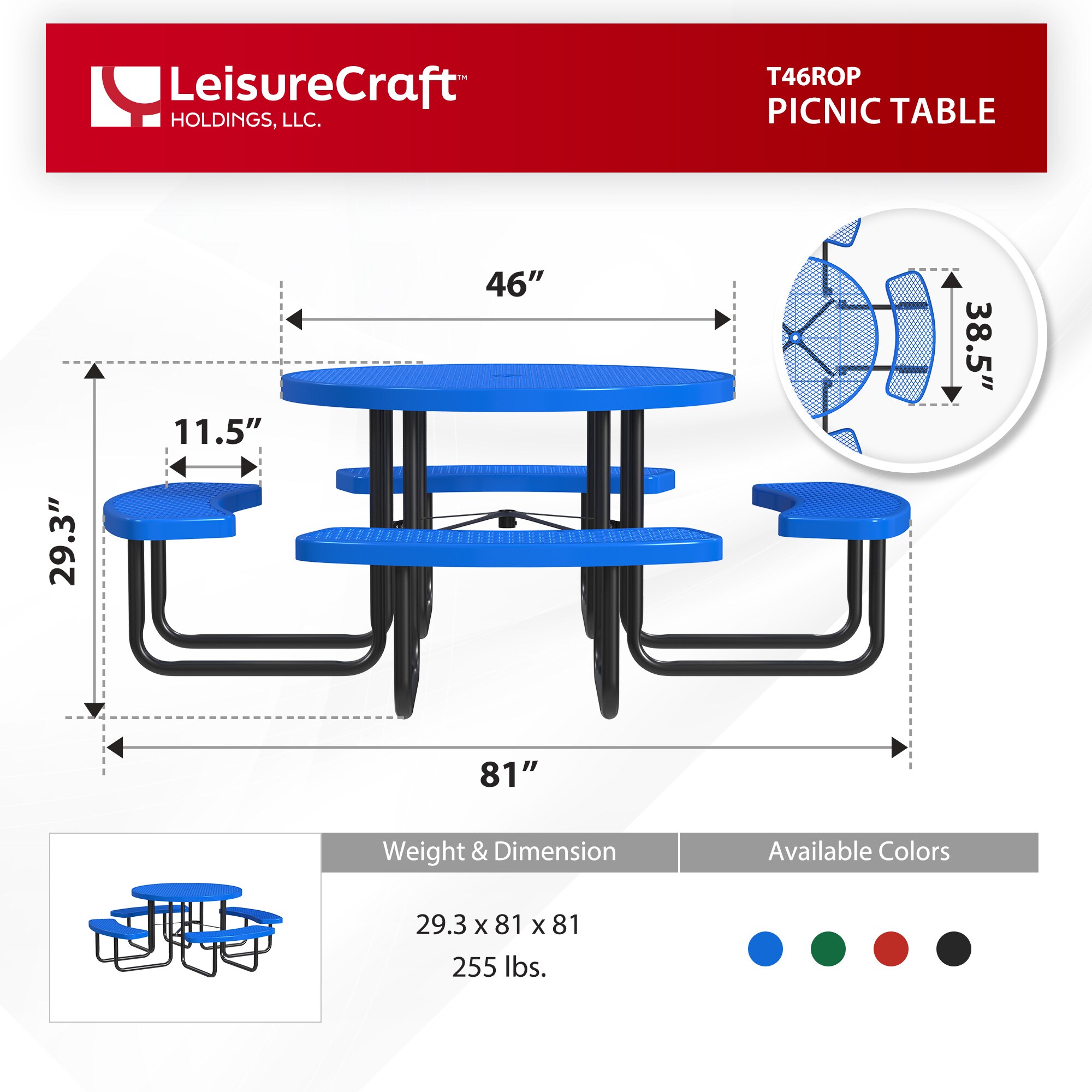LeisureCraft T46ROP-BLUE Picnic-Tables - View #6