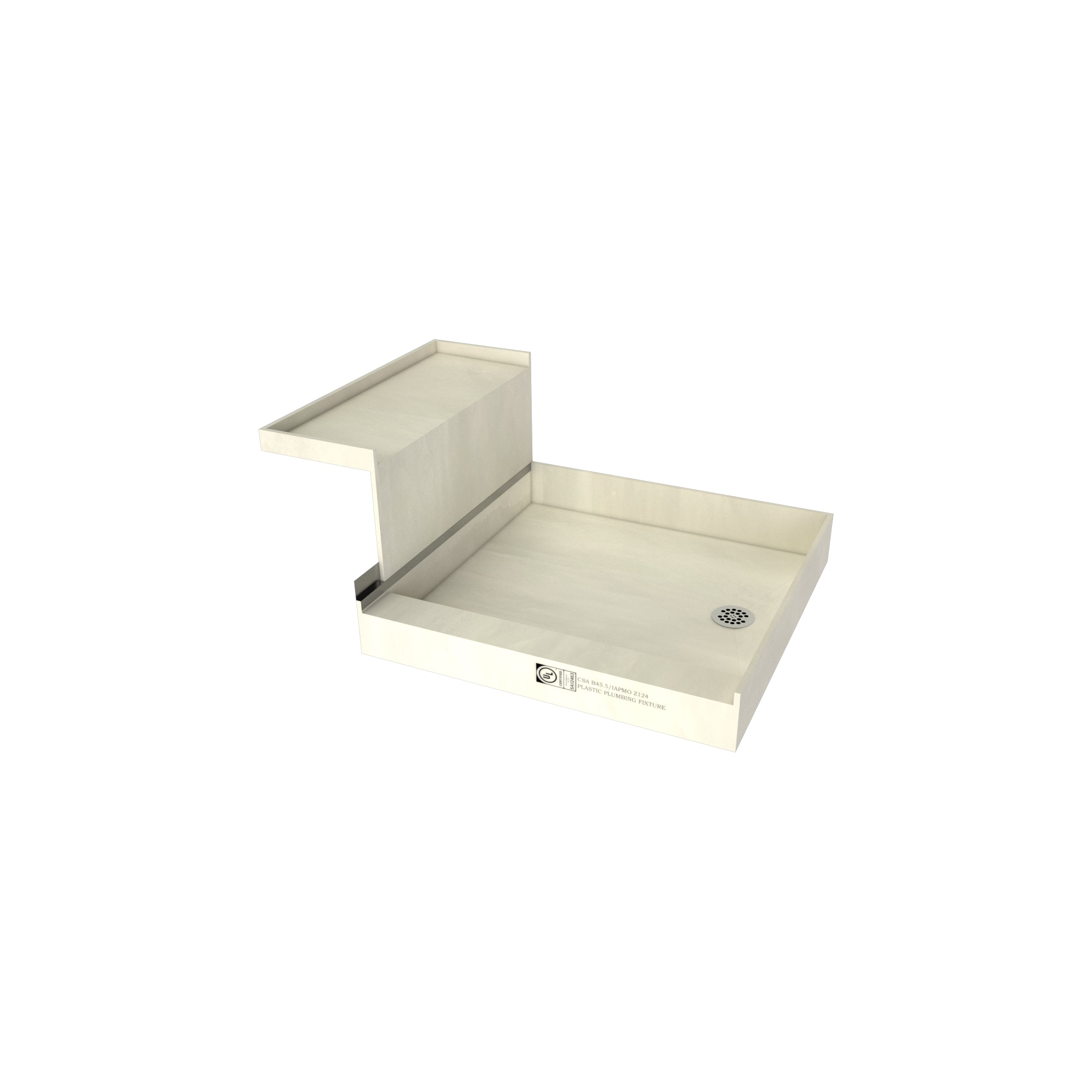 Tile Redi P4848RRB48KIT 48-in W x 60-in L Polished Chrome Single Threshold Rectangle Shower pan base kit with 4.5-in H Threshold (Right Drain) Integrated Seat