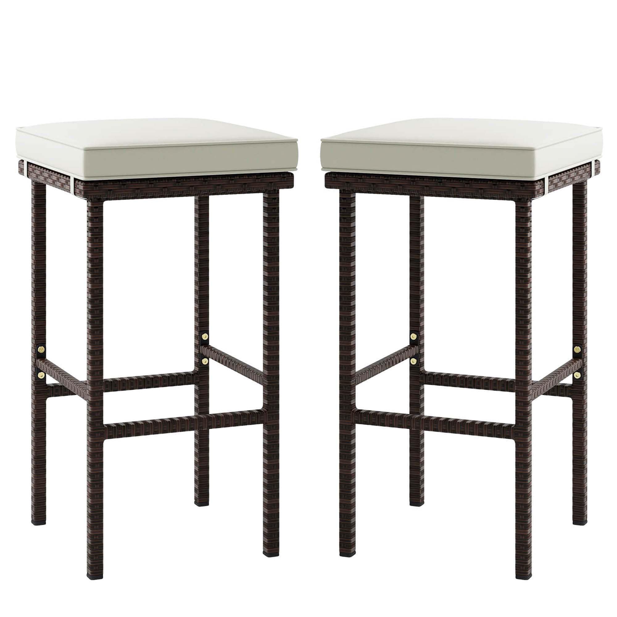 Costway HCST02157 Beige 30-in H Bar height (28-in to 33-in) Square Seat Upholstered Rattan Back Bar Stool Back