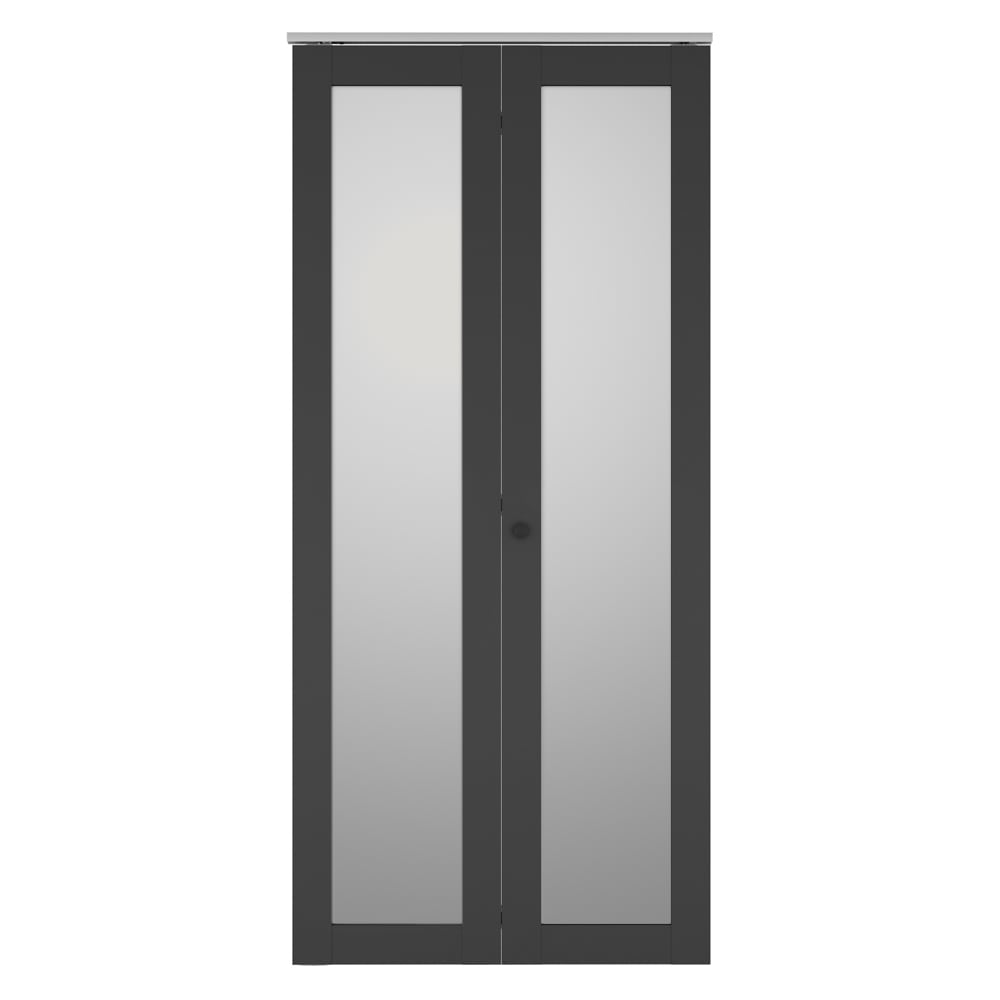 RITSU - 30 in W x 80 in H Full Lite Frosted Glass Black MDF Bi-Fold Door with 4 mm Tempered Priv...