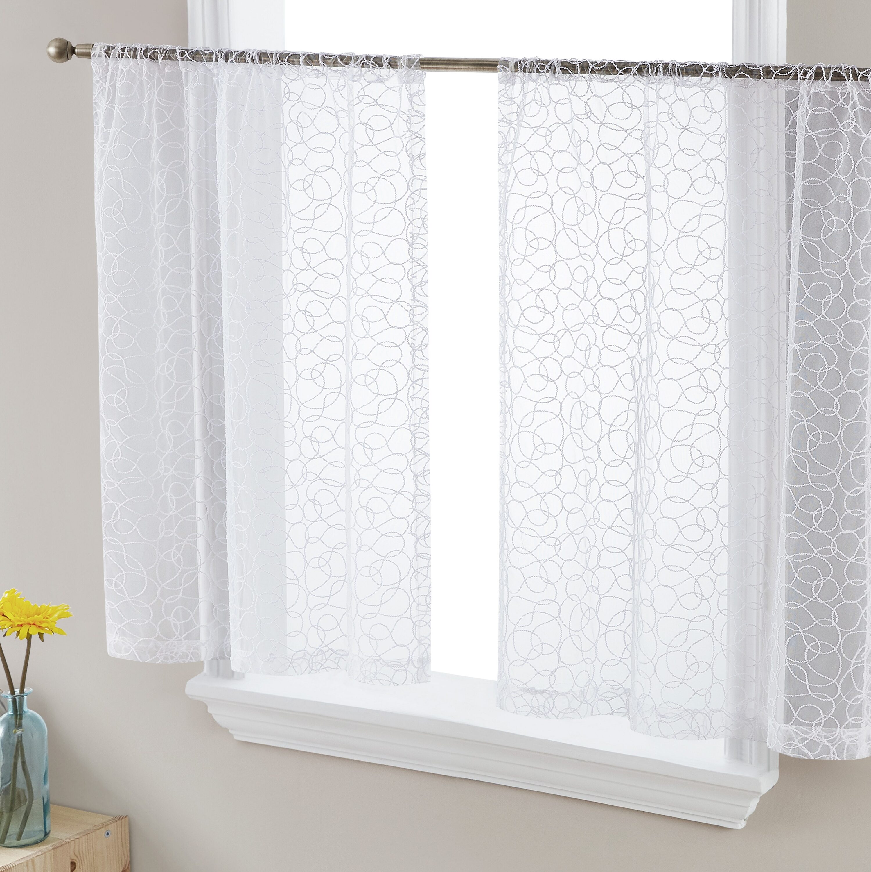 HLC.me ADRY-24-WHT 24-Inches White Polyester Rod pocket Sheer Tier curtain