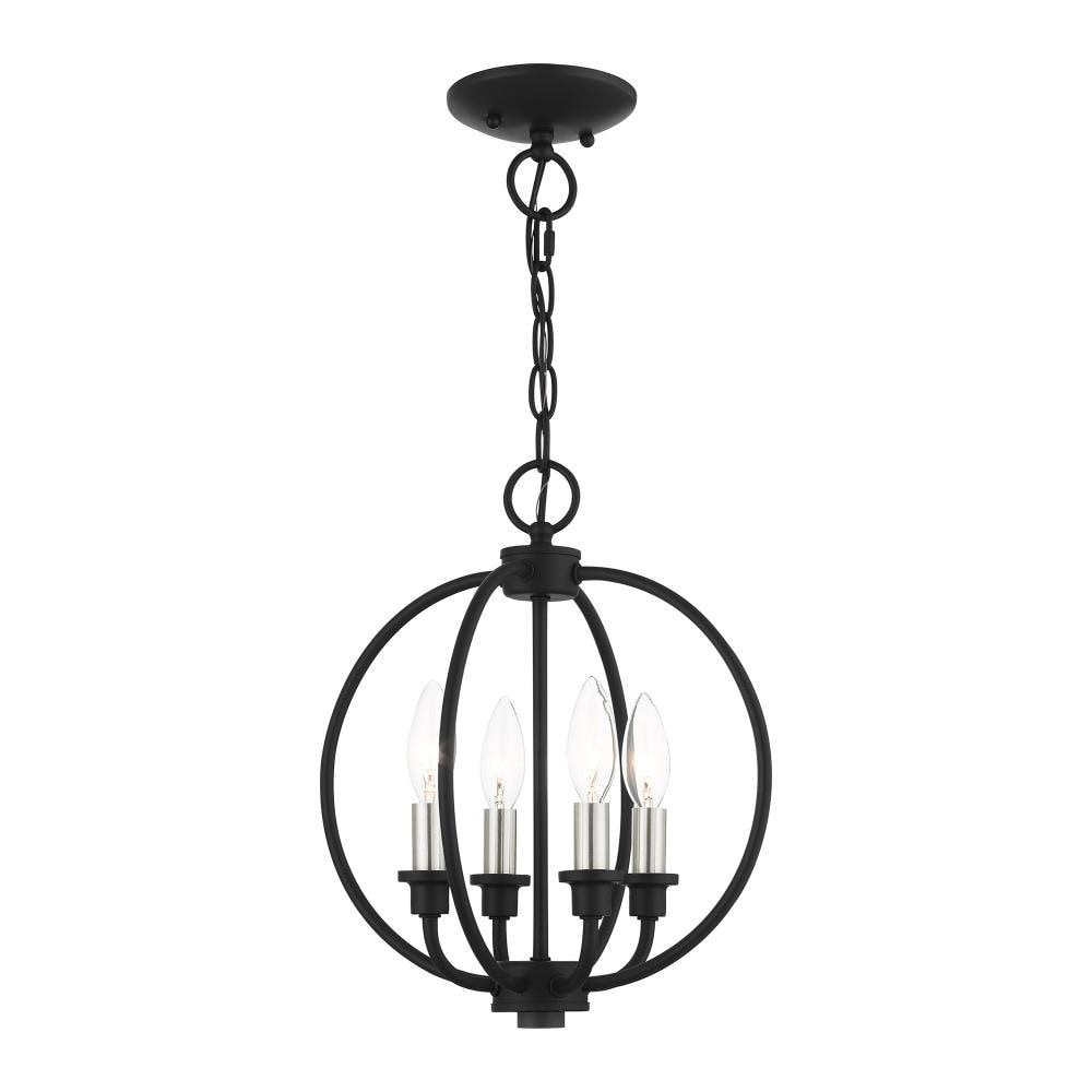 Livex Lighting 4664-04 Milania 4 -Light Black with Brushed Nickel Accents Traditional Dome Medium Hanging Convertible pendant/Semi-flush