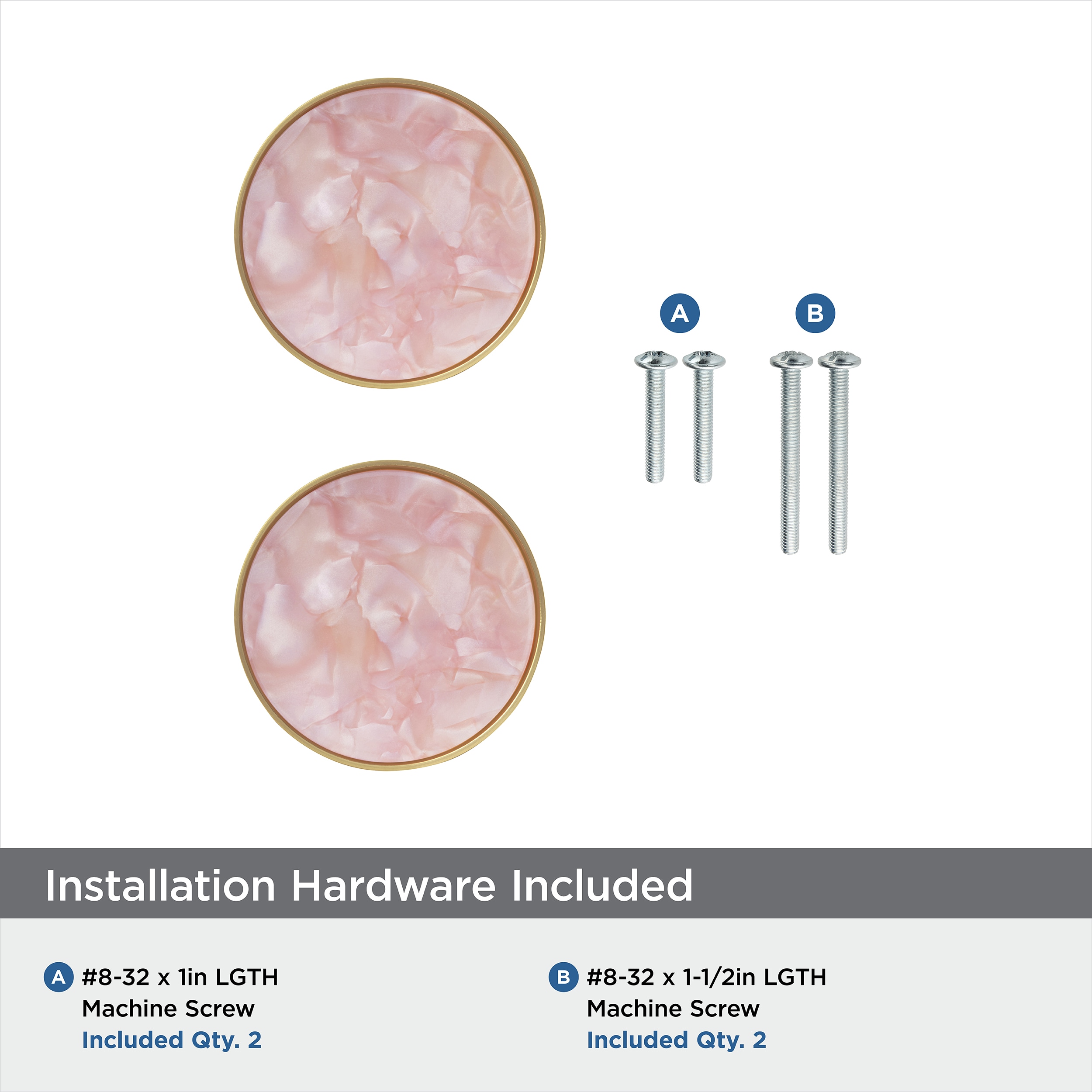 Gold and Pink Round 2-Inch Decorative Knob Set
