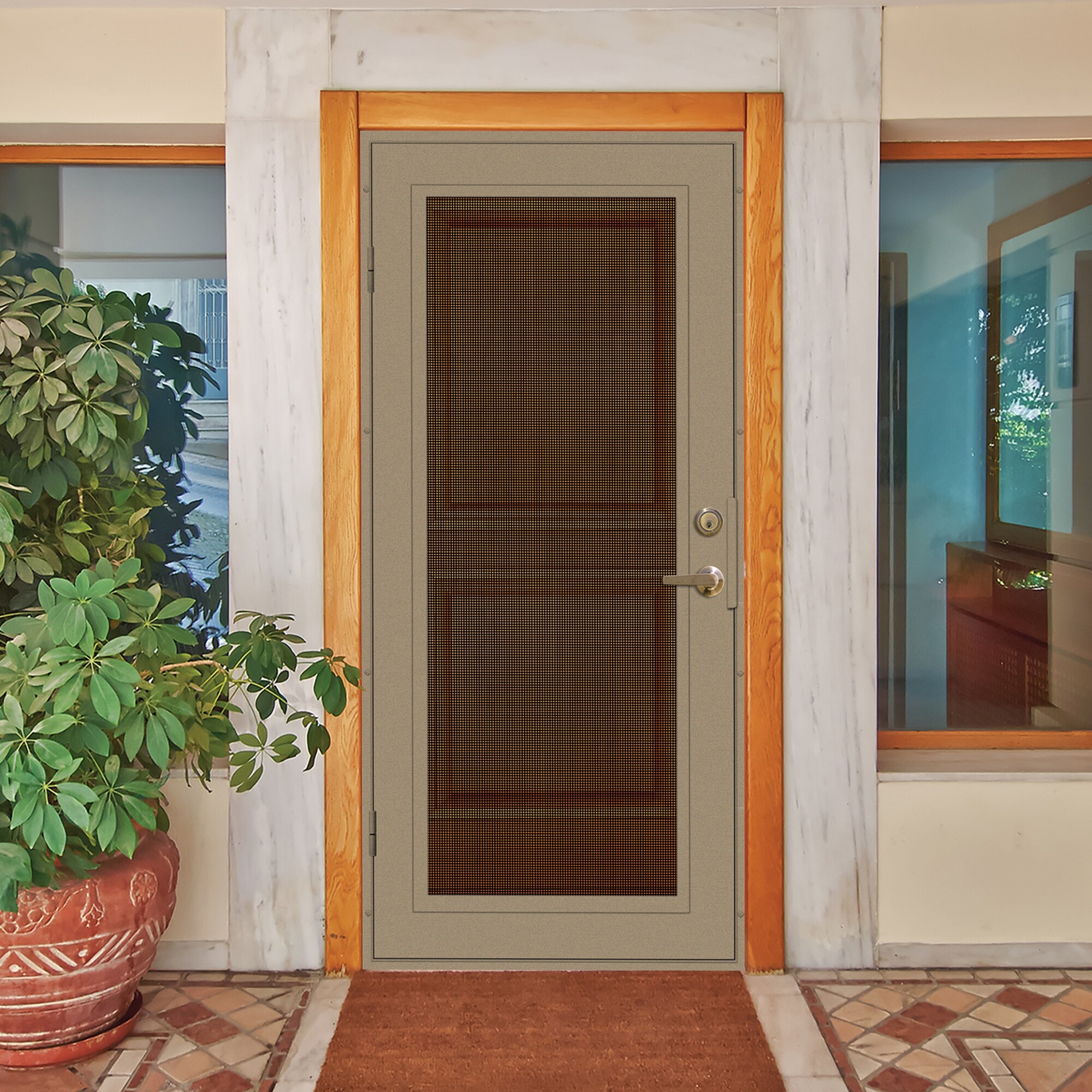 TITAN Premium Aluminum Security Door 36-in x 80-in Desert Sand Aluminum ...