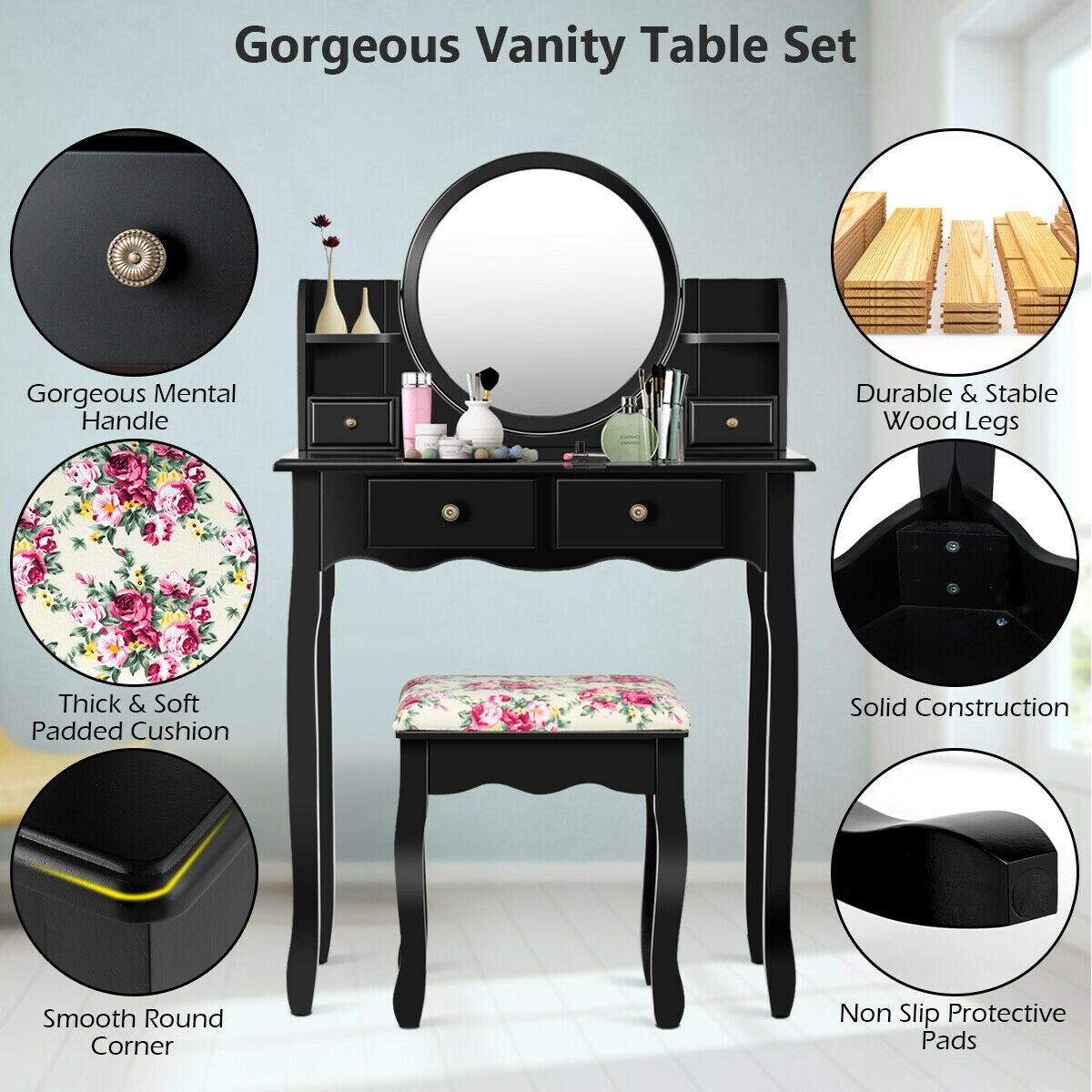 CASAINC WF-HYSN-66130BK Bedroom-Vanities - View #3