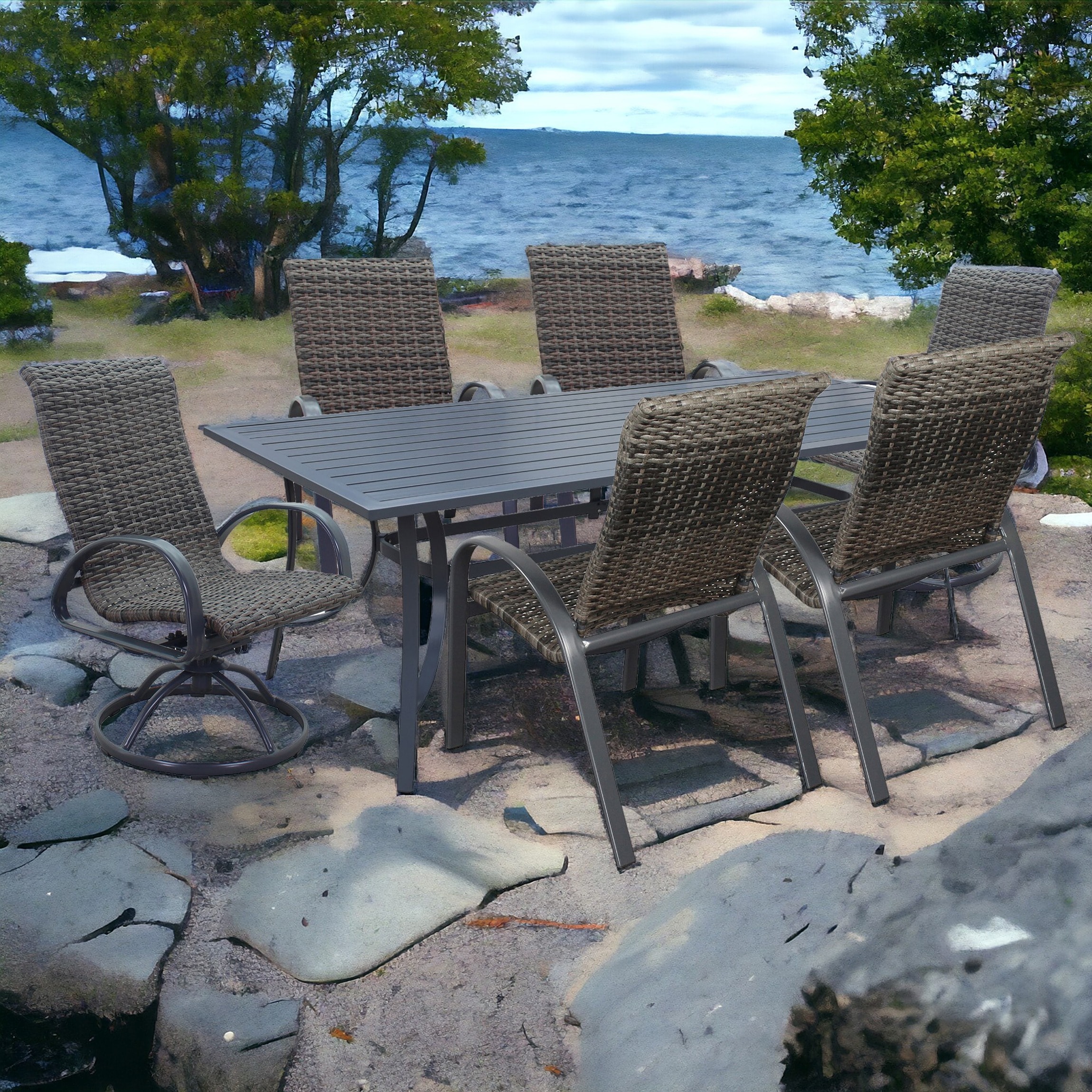 Courtyard Casual 5908 Santa Fe- Dark Gray 7-Piece Wicker Patio Conversation Set