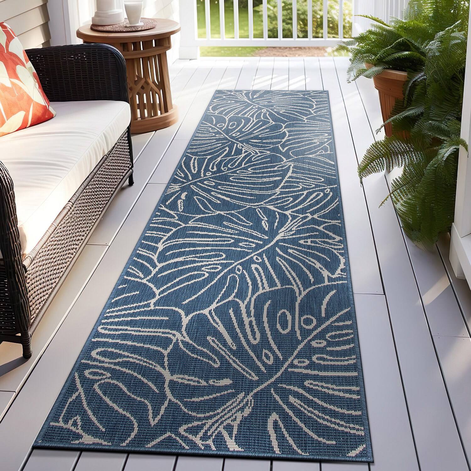 World Rug Gallery 4031BLUE2X7 2 x 7 (ft) Loomed Synthetic Blue Rectangular Indoor/Outdoor Floral/Botanical Runner rug