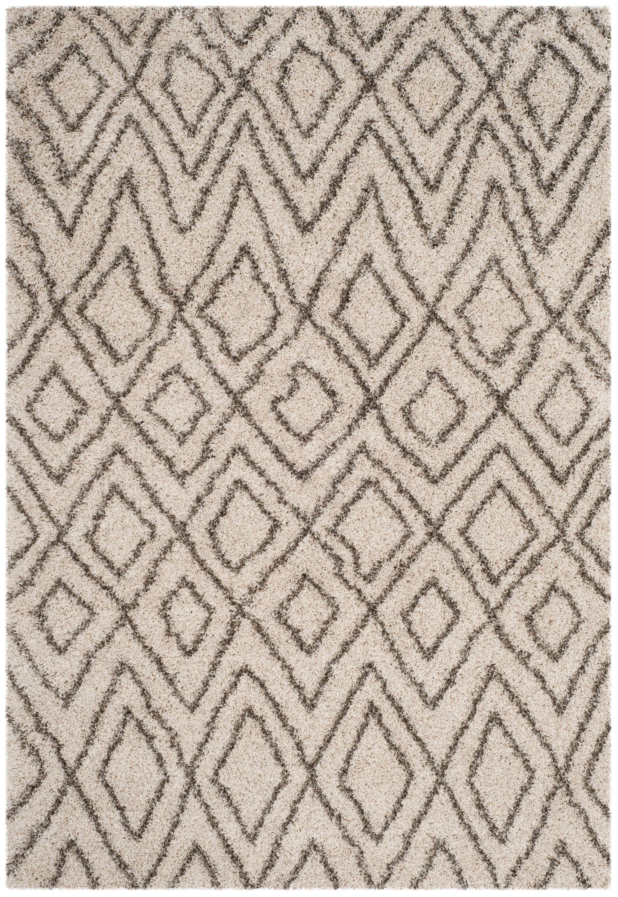 Safavieh SGH332A-5 Hudson Acadia Shag 5 x 8 (ft) Loomed Polypropylene Ivory/Gray Rectangular Indoor Abstract Moroccan Area rug