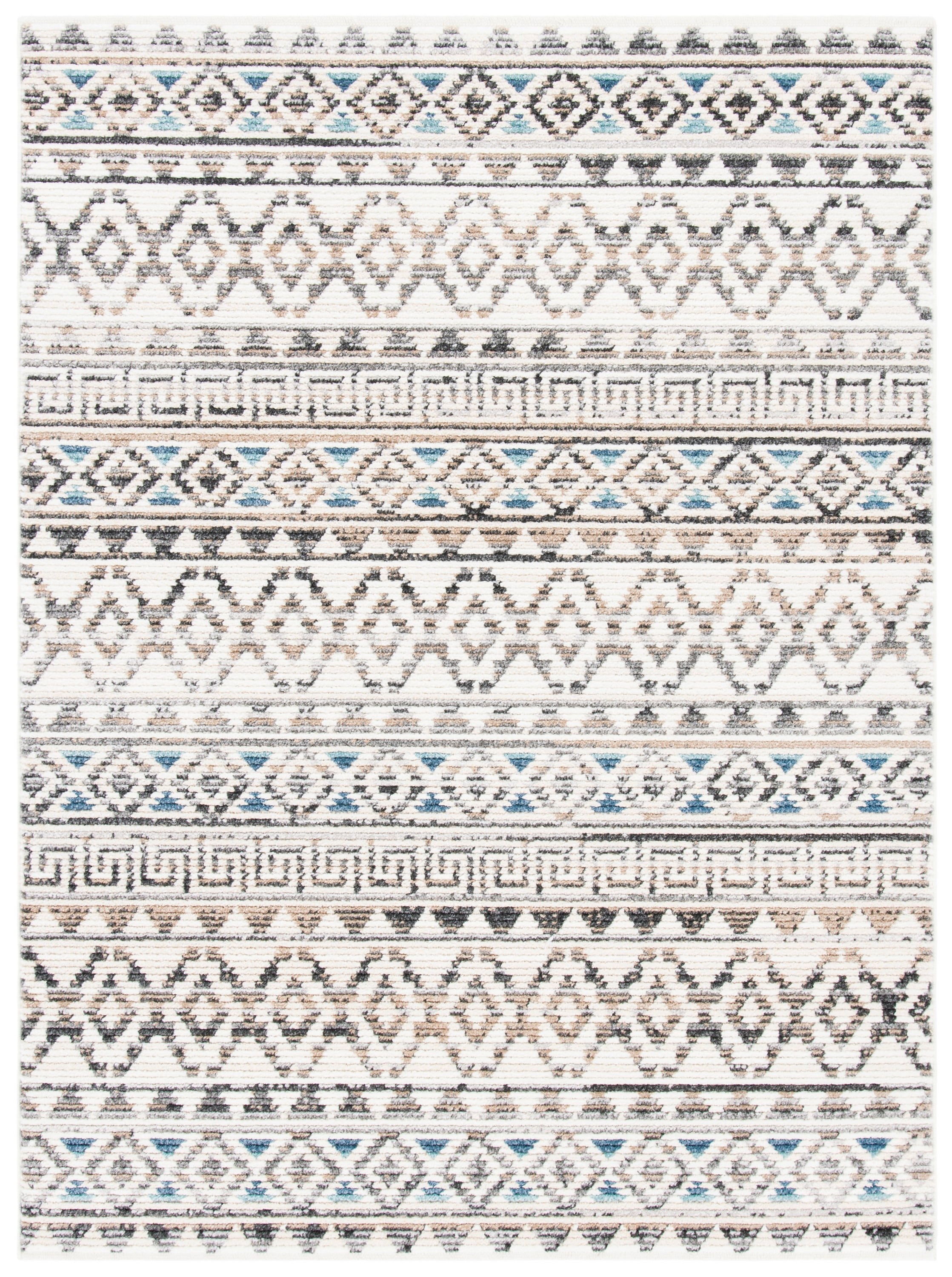 Ivory and Grey Synthetic Boho Area Rug