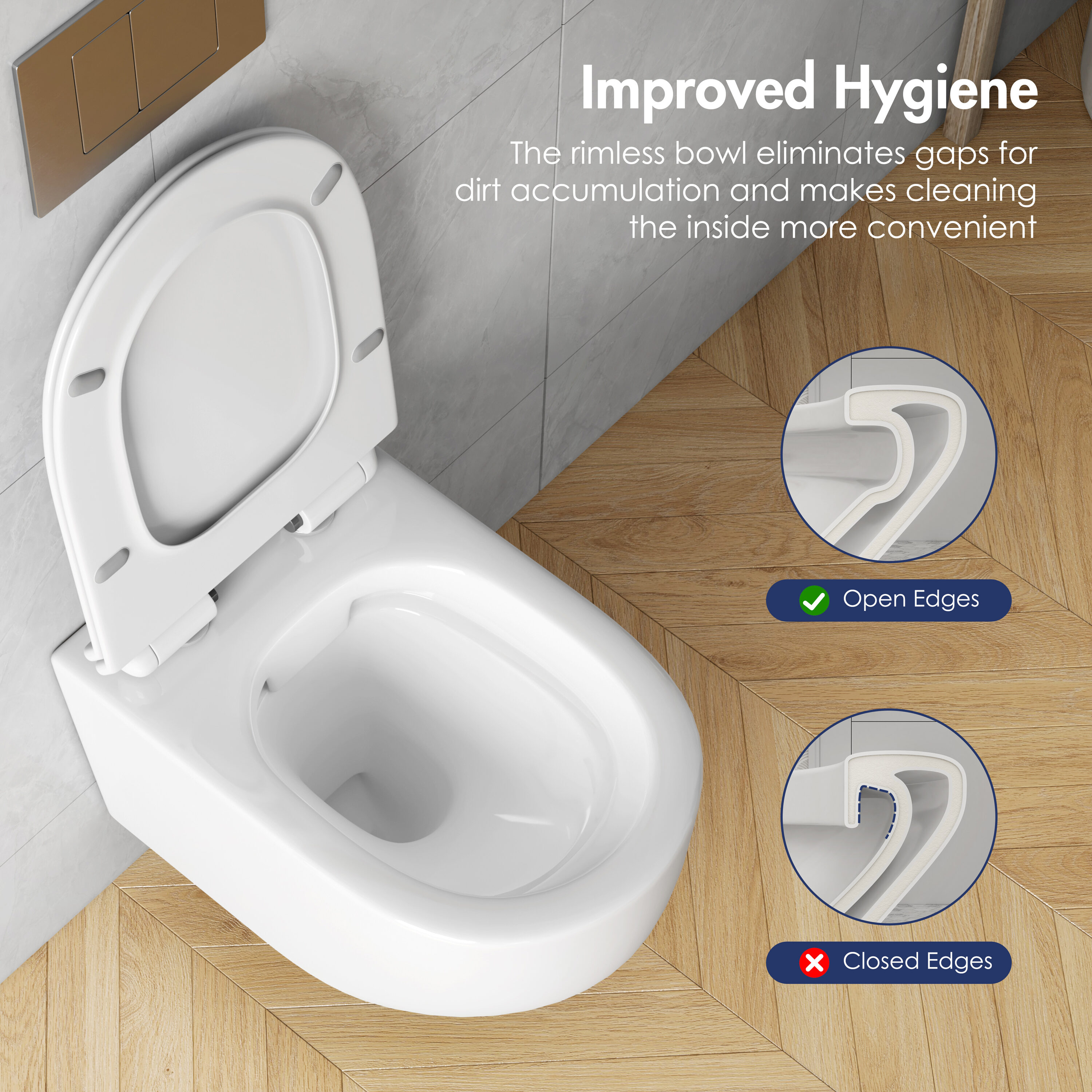 Hampton White Wall Mounted Dual Flush Toilet
