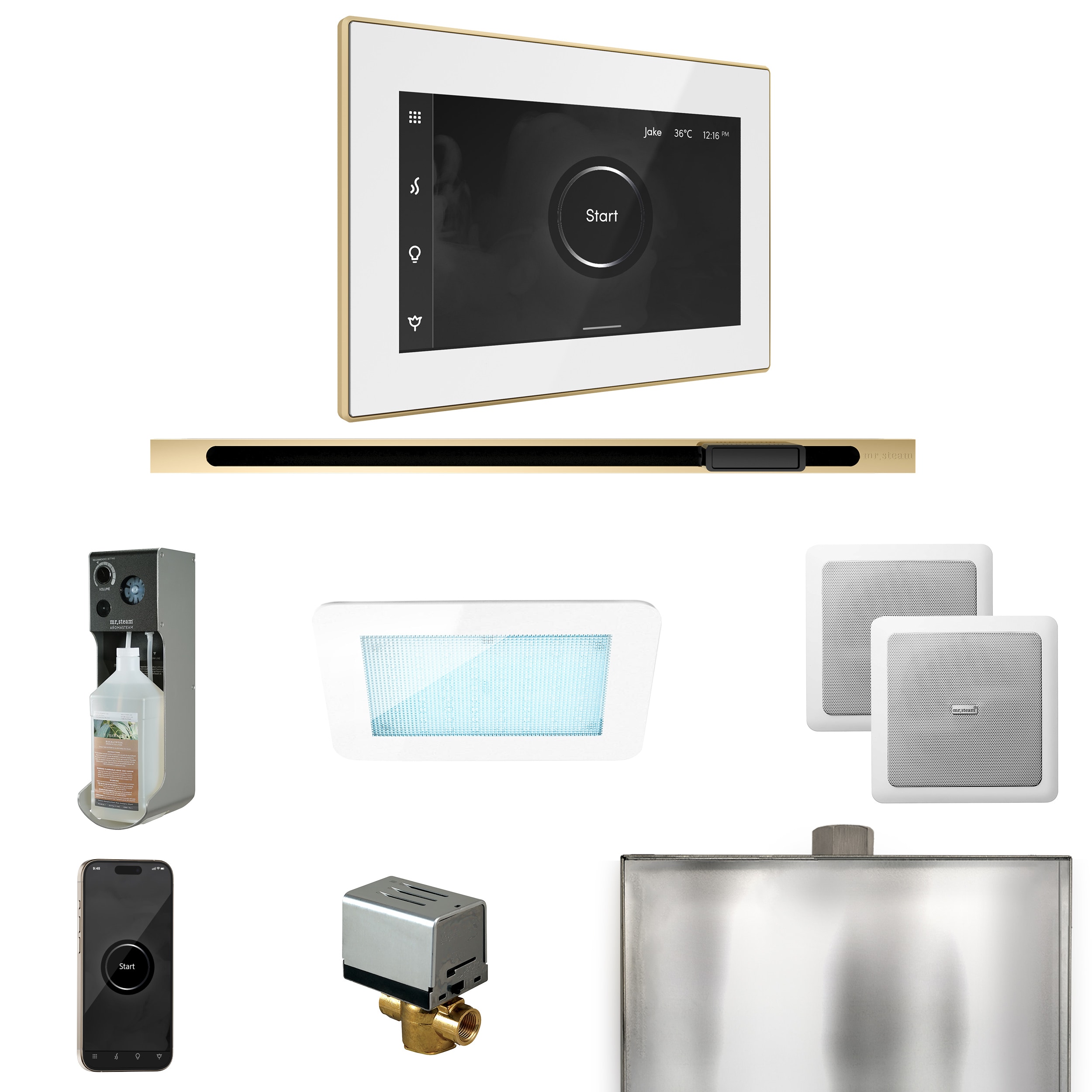 Mr. Steam XDRM2WHLPB XDream White - Polished Brass Steam Generator Control Kit