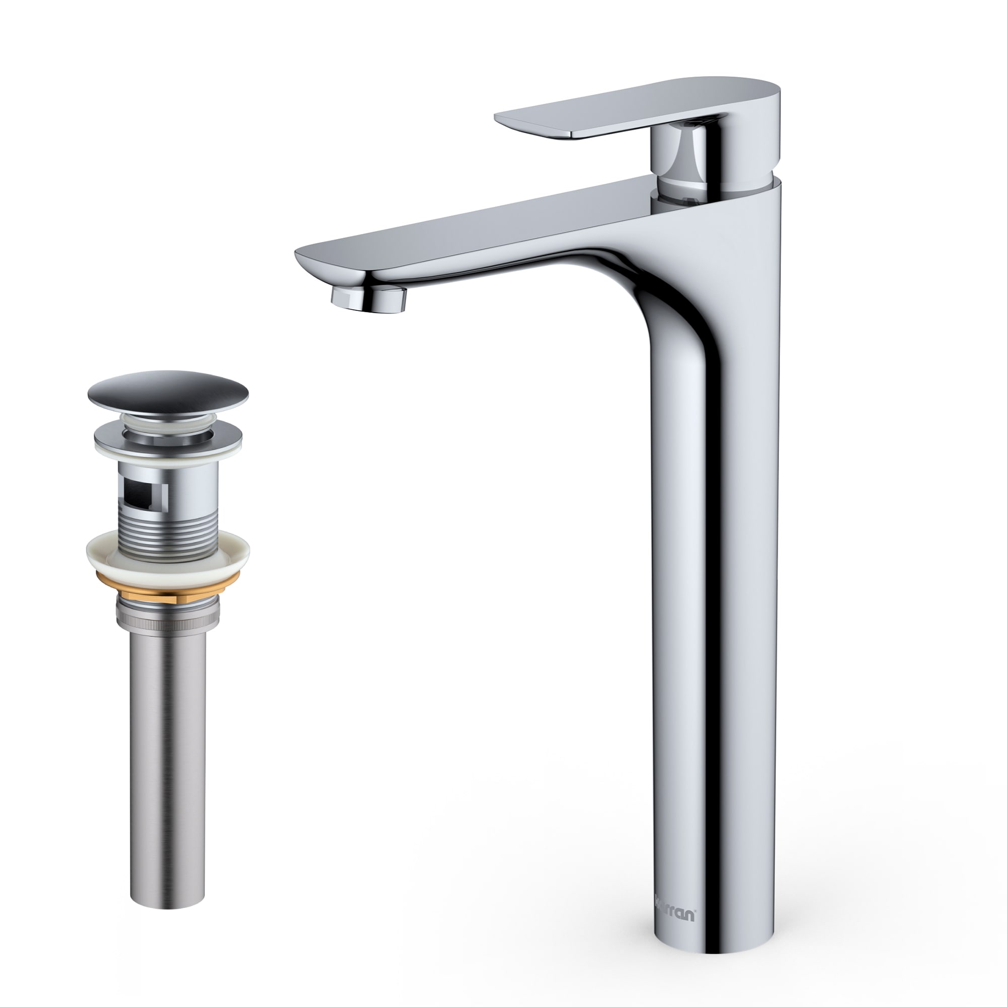Karran KBF422SS Kayes Stainless Steel Vessel 1-handle High-arc Commercial/Residential Handle Bathroom Sink Faucet with Drain