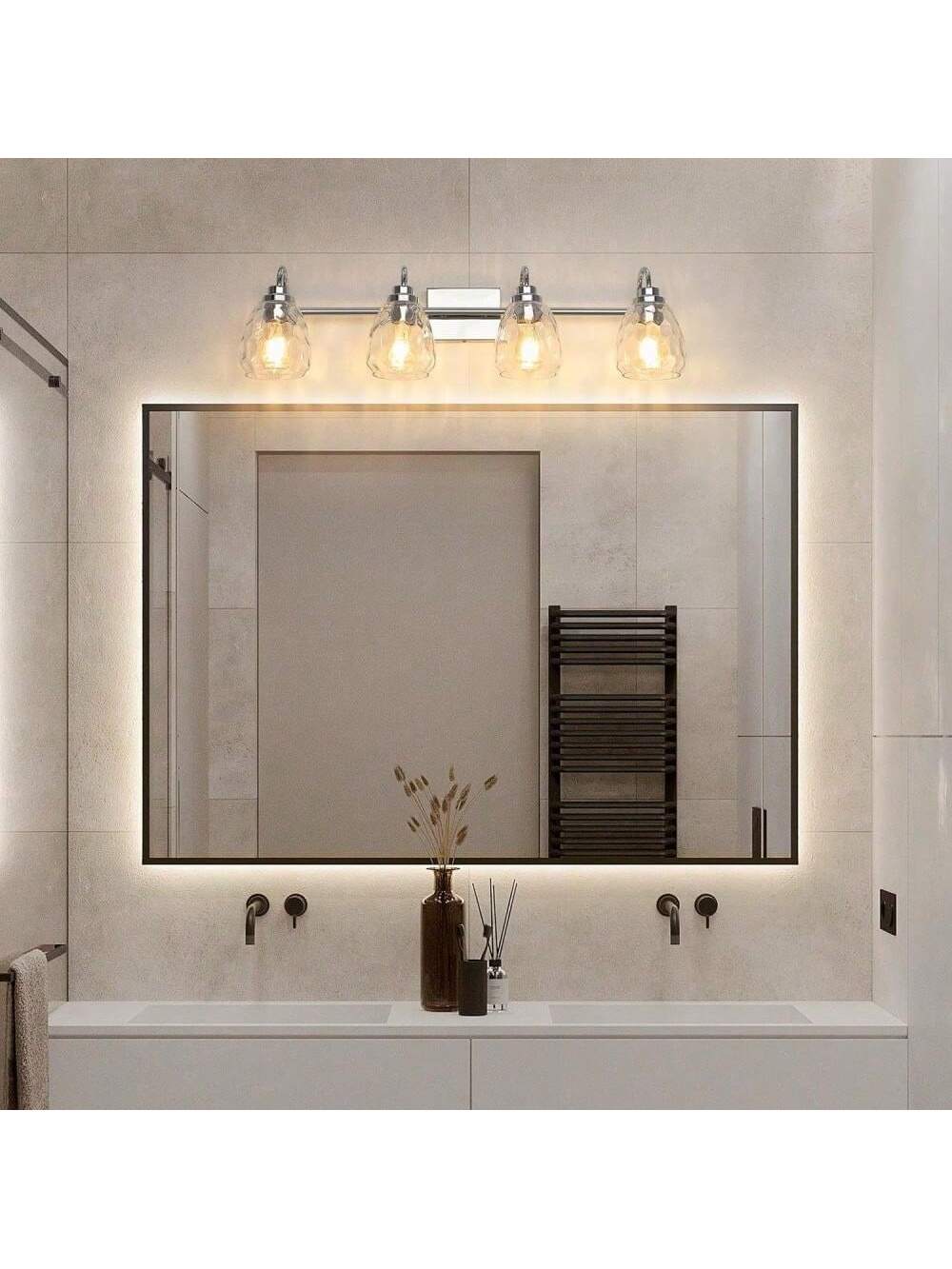 Qeetex PHO-10XD90T5-HF4 4 lamp bathroom lamps mirror lights. dressing table lamps with hammered glass lampshade E26 socket. suitable for corridors. kitchens. bedrooms. living rooms