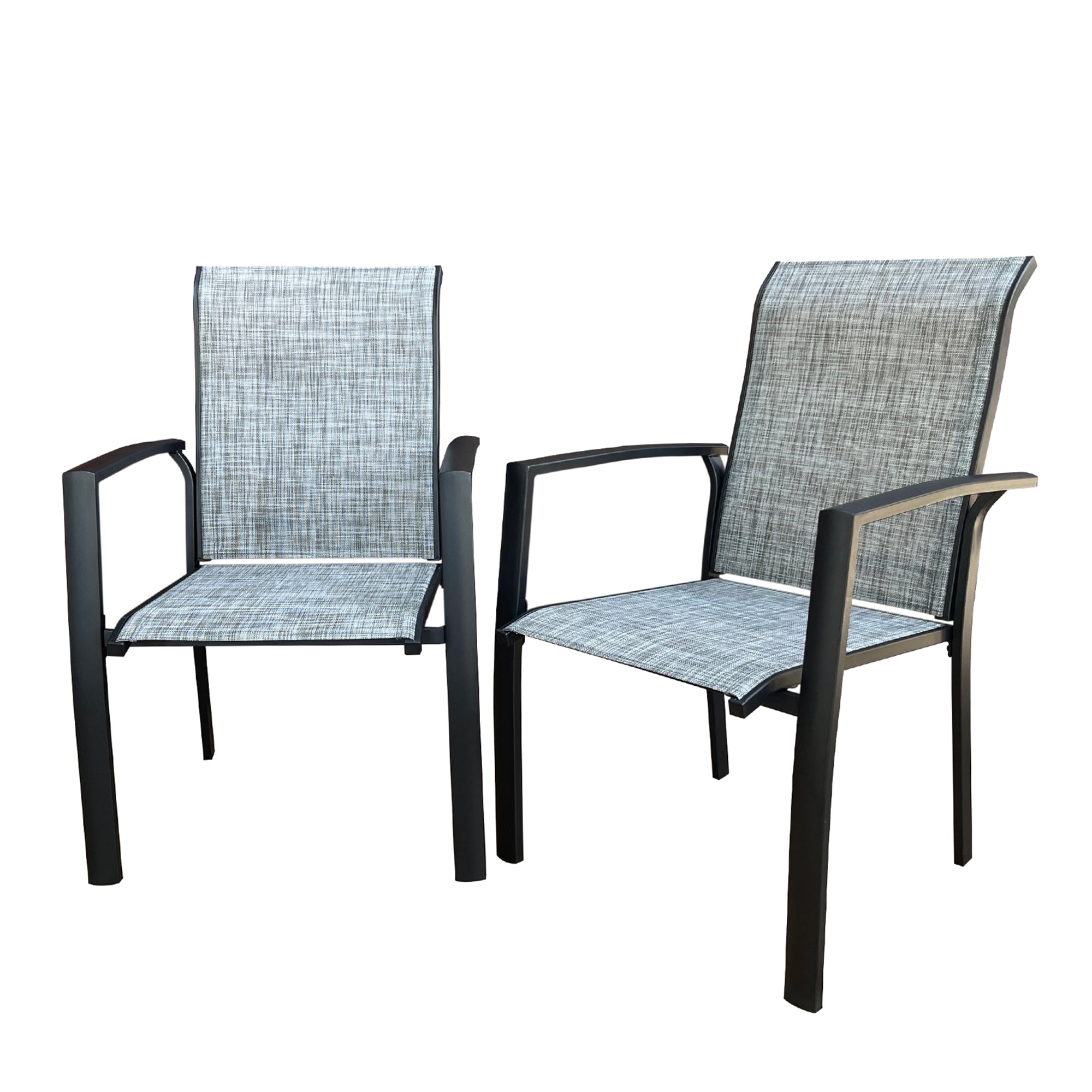 Bybafun YA3000022 Set of 2 Stackable Black+ Gray Metal Frame Stationary Dining Chair with Gray Solid Seat
