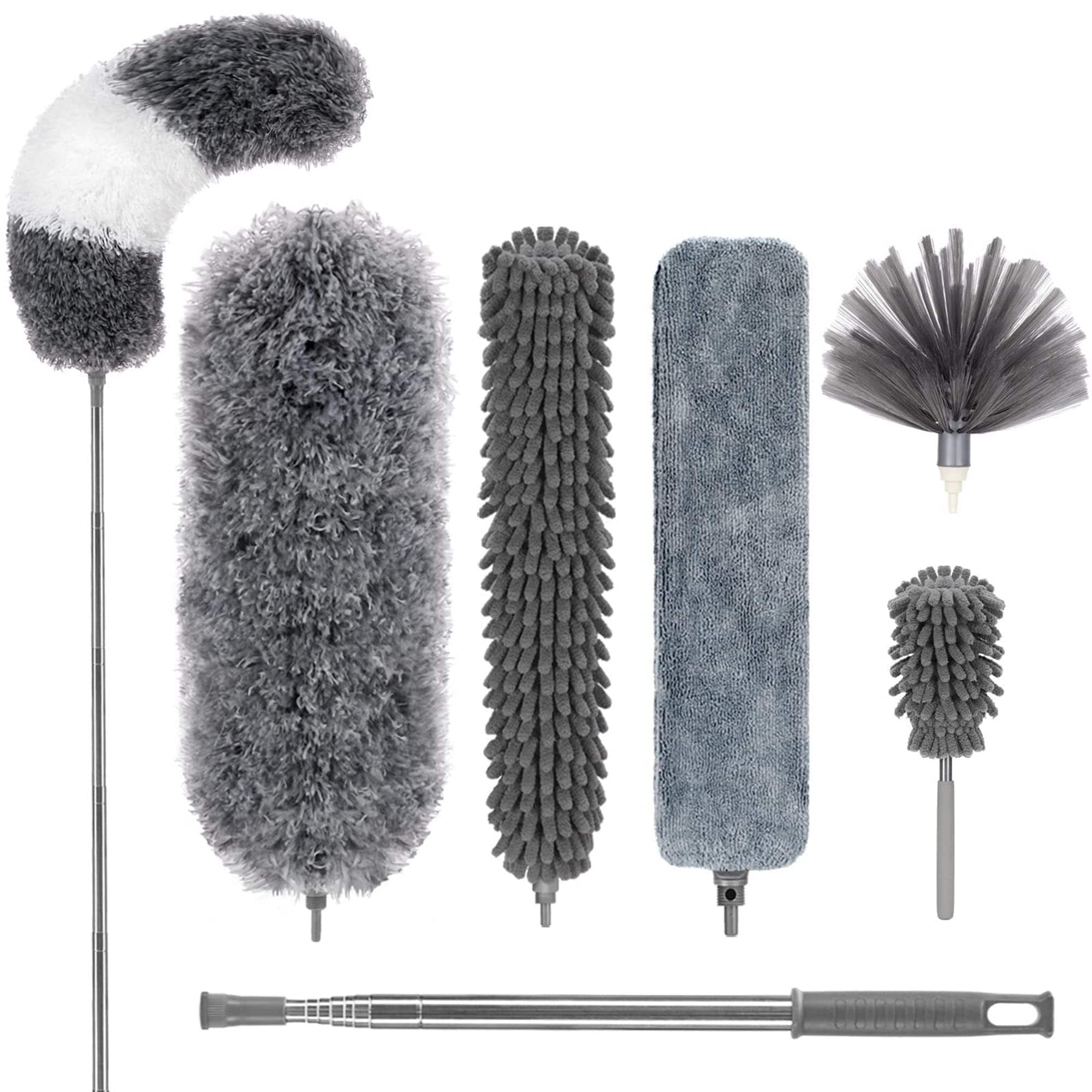 OGETFUUR Microfiber Feather Duster 7 PCS Reusable Bendable Washable Cobweb Duster with 100 Inches Extra Long Extension Pole for Cleaning Ceiling Fan High Ceiling Blinds Furniture and Cars #L5MJA509DS01