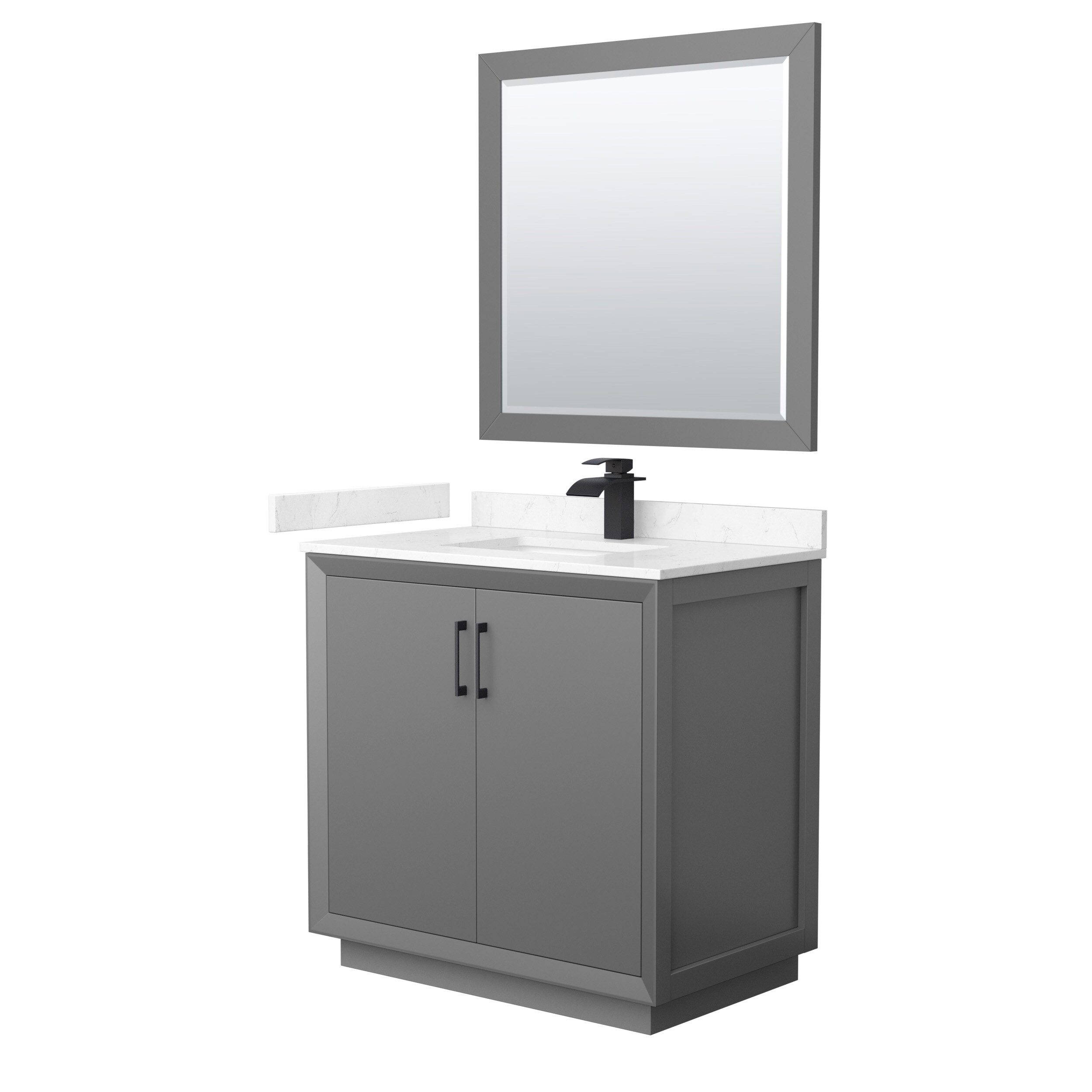 Wyndham Collection WCF414136SGBC2UNSM34 Strada 36-in Dark Gray with Matte Black Trim Undermount Single Sink Bathroom Vanity with Carrara Cultured Marble Top (Mirror Included)