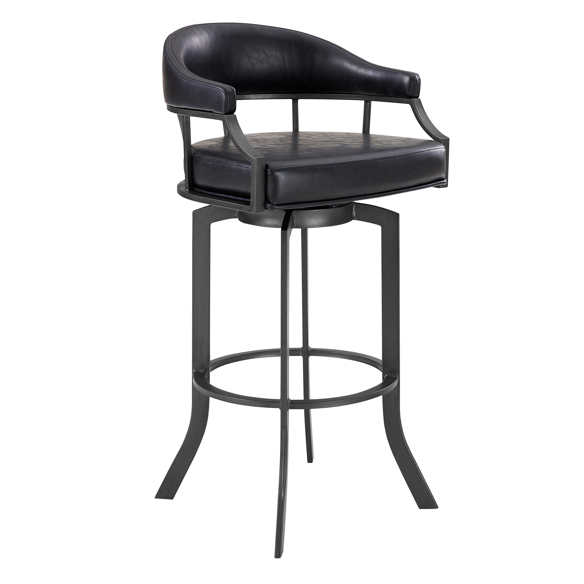 Armen Living 721535743339 Mineral Finish 26.0-Inches H Counter height Bucket seat Upholstered Swivel Metal Bar Stool Back