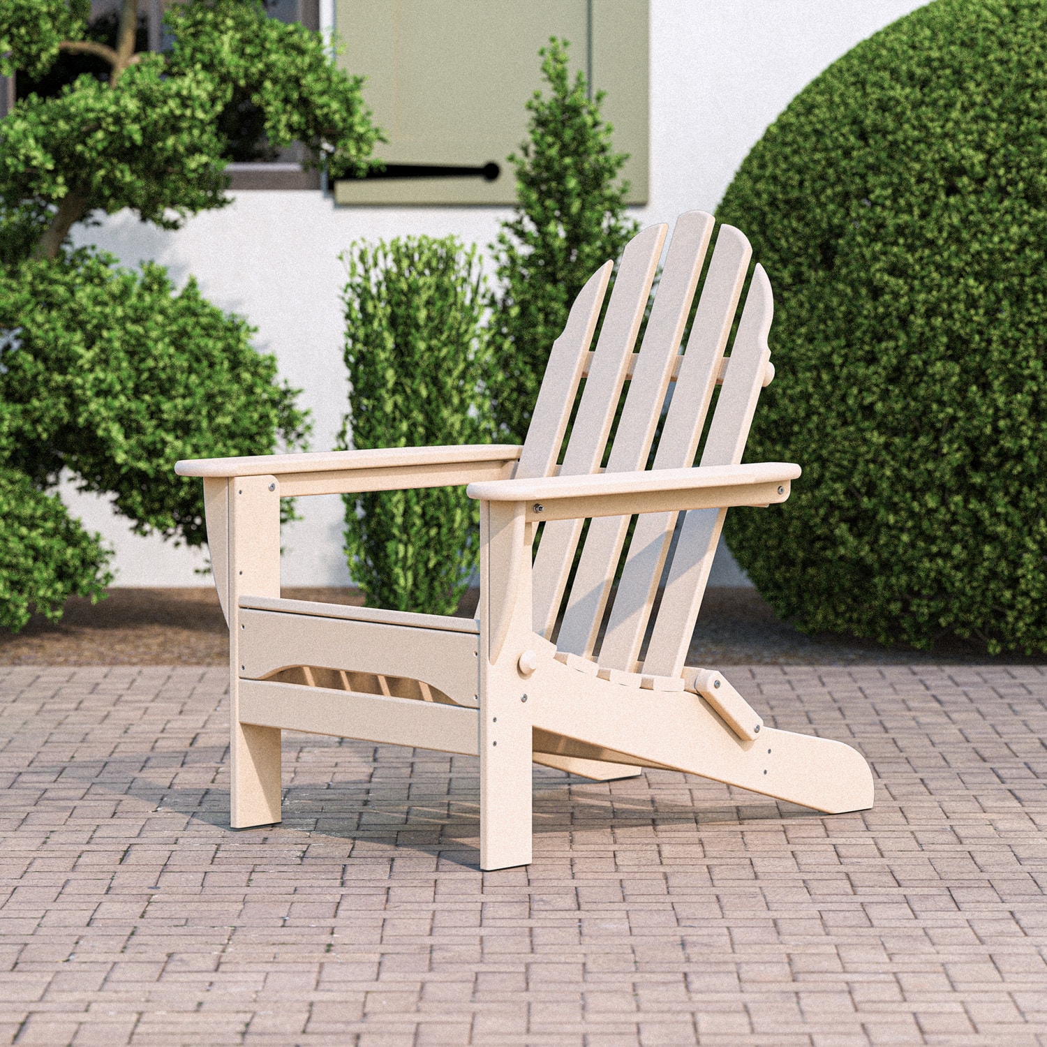 POLYWOOD AD5030SA Classic Adirondack Sand HDPE Frame Stationary Adirondack Chair with Slat Seat