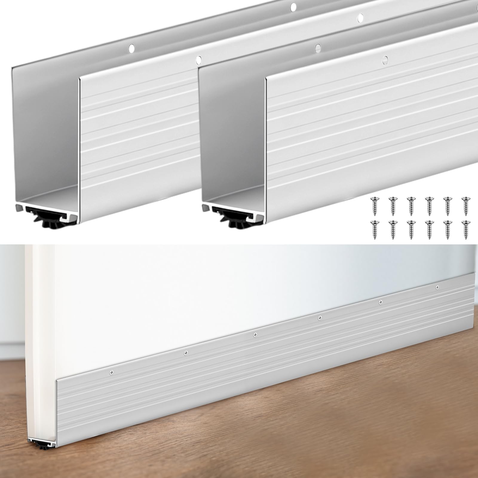 Afoxsos  2 Pack U Shape Screw On Under Door Seal 36 Inch Aluminum and Rubber Door Threshold Extension for 1-3/4 Inch Doors Prevents Drafts Dust